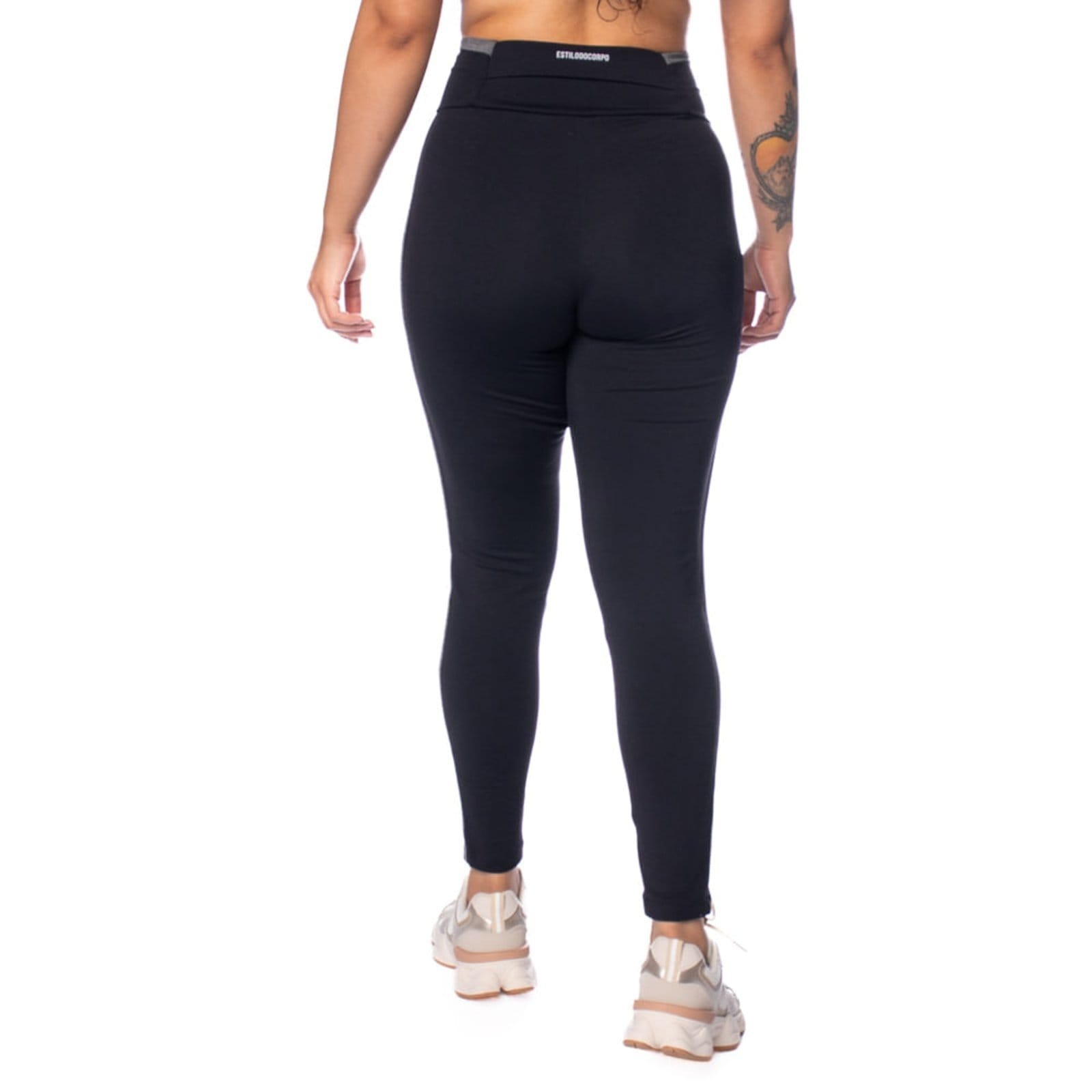 Vista 2 Legging Feminina Estilo do Corpo Cintura Alta Cinza Estilo Do Corpo preto