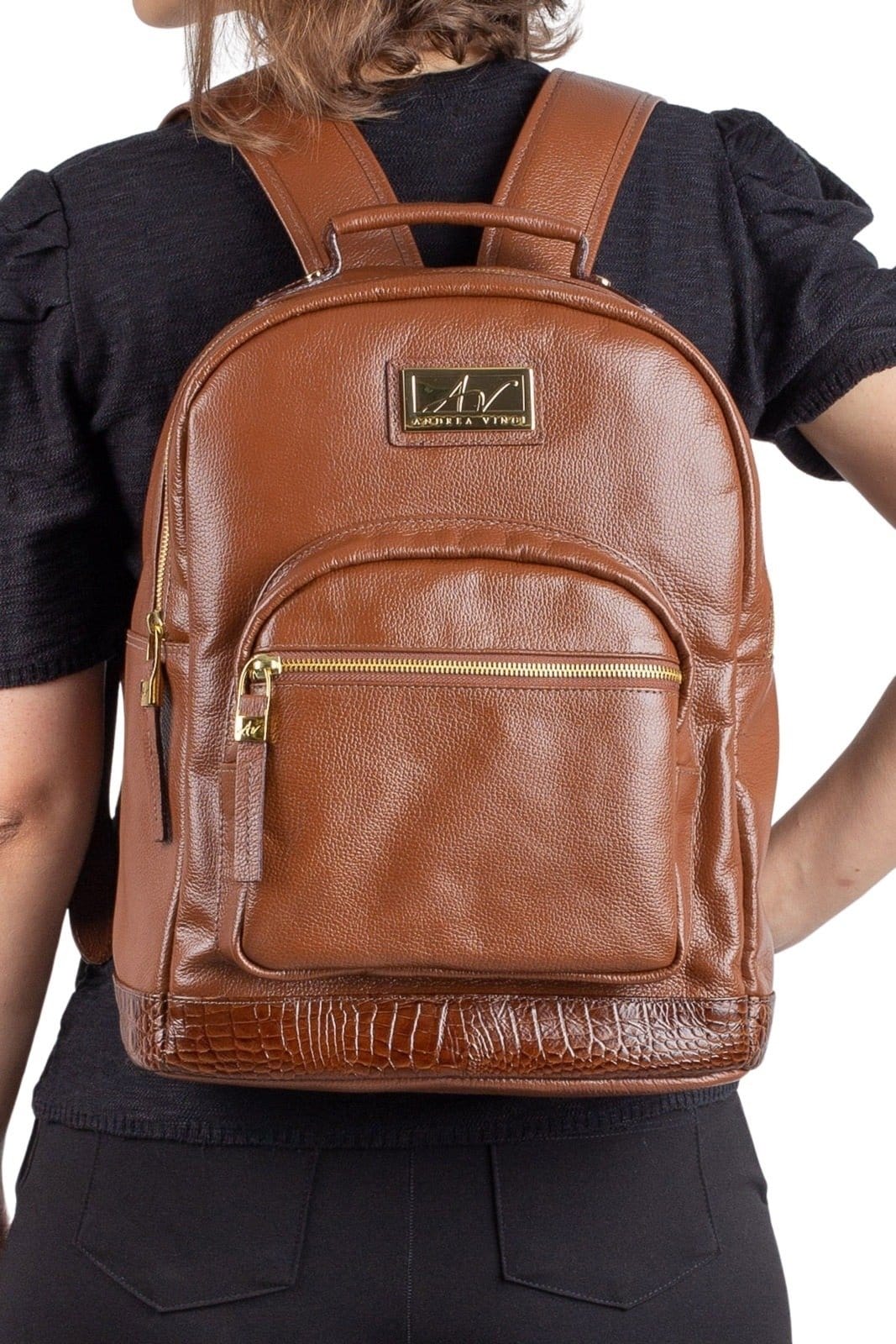 Mochila de couro liso Milla - Whisky