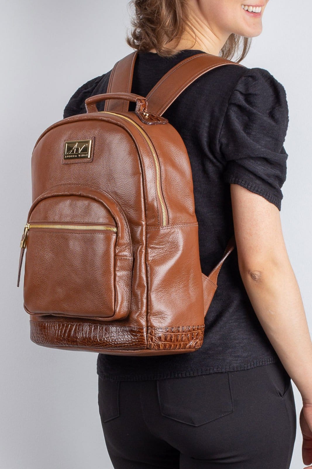 Vista 2 Mochila de couro liso Milla - Whisky Andrea Vinci vermelho