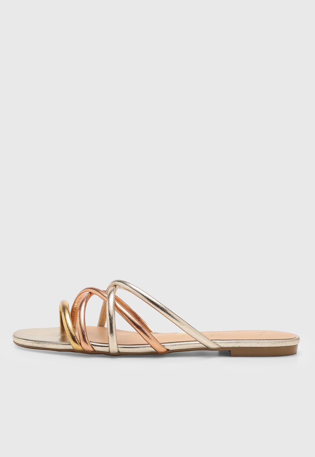 Rasteira Feminina Luiza Barcelos Tiras Metalizadas Dourada