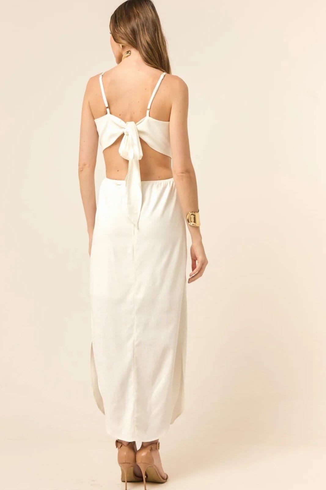 Vista 2 Vestido Midi Em Linho Com Abertura Nas Costas Bel - Offwhite VIC BRAND branco offwhite