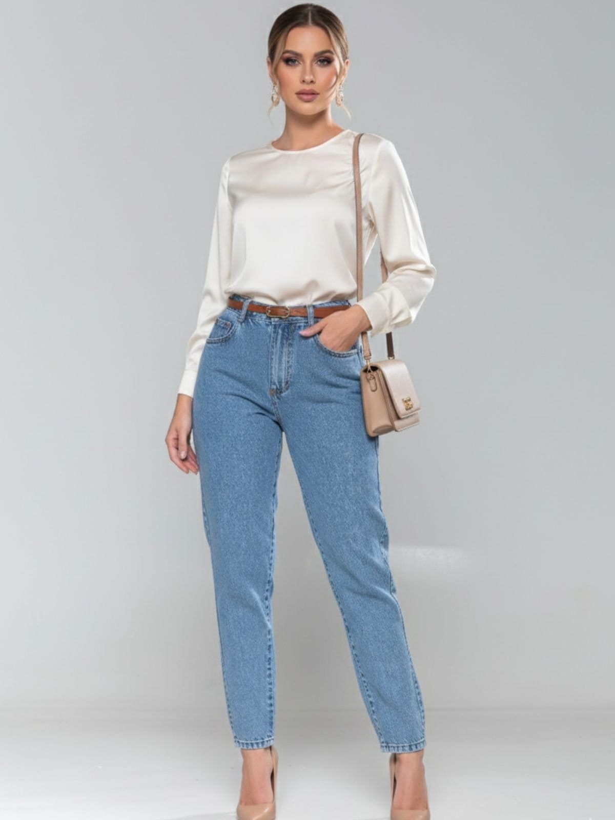 Calça Jeans Feminina Mom Alpha Street Wear Cintura Alta Sofisticada Clara