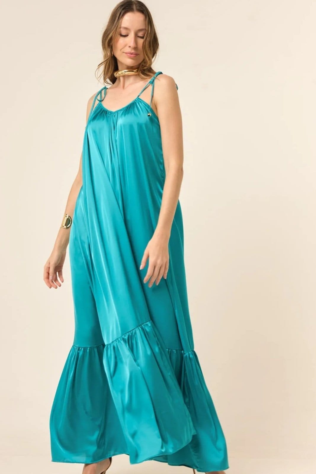 Vestido Trancoso Acetinado Com Alças Ajustáveis Tifany