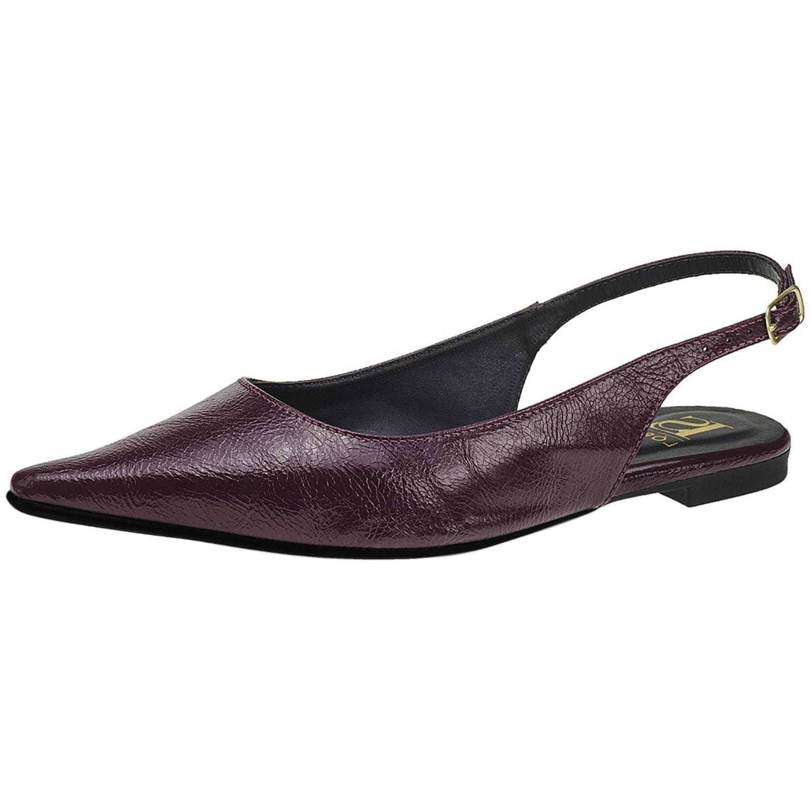 Sapatilha Bico Fino Lóris Shoes SlingBack com Fivela Verniz Texturizado Confortável Fashion 4130 Marsala