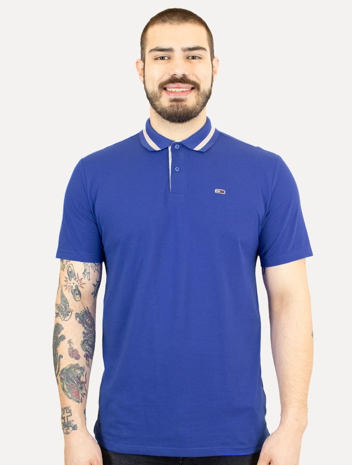 Polo Tommy Jeans Masculina Piquet Neck Branded Royal