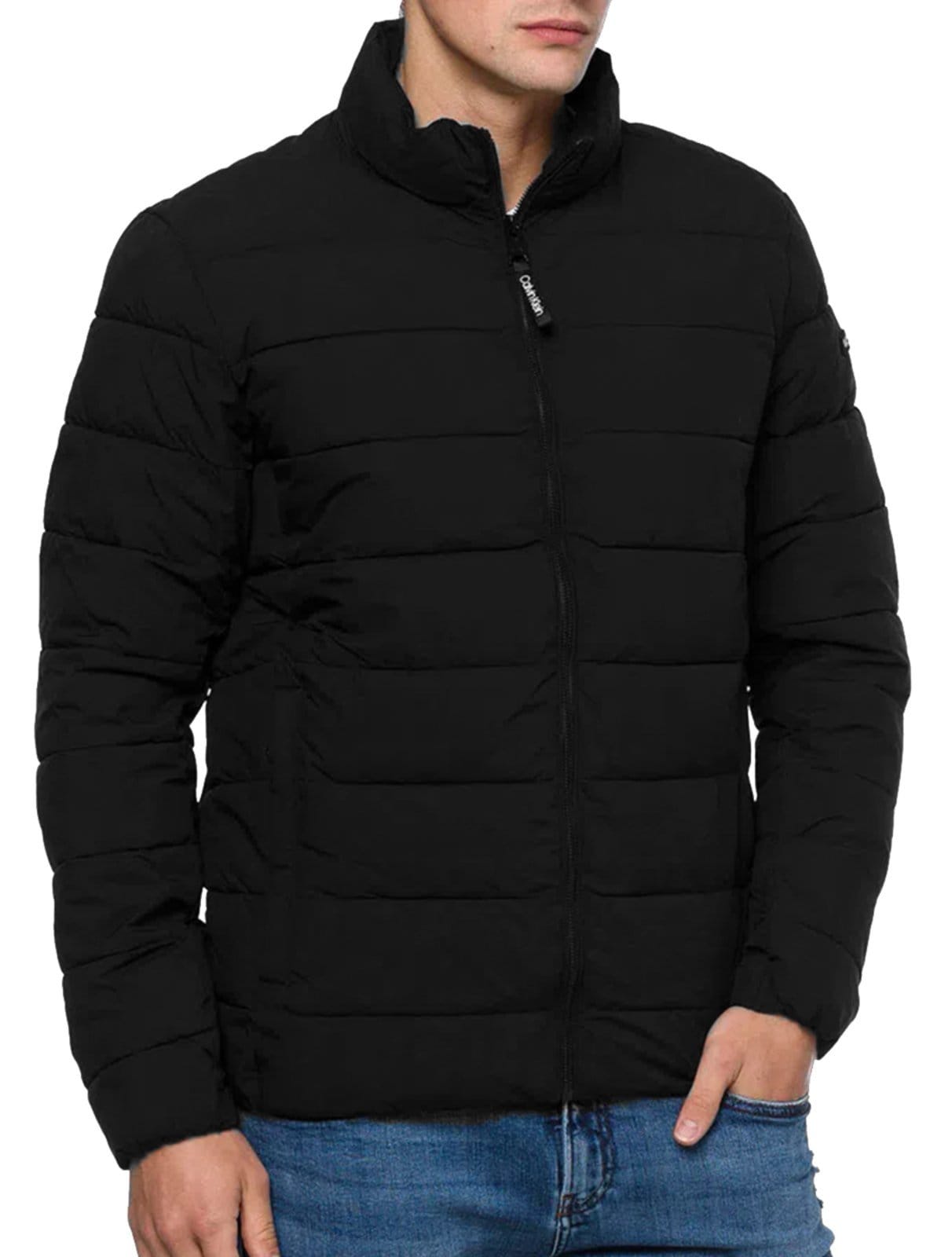 Vista principal Jaqueta Calvin Klein Masculina Matelassê Full-Zip Preta Calvin Klein preto