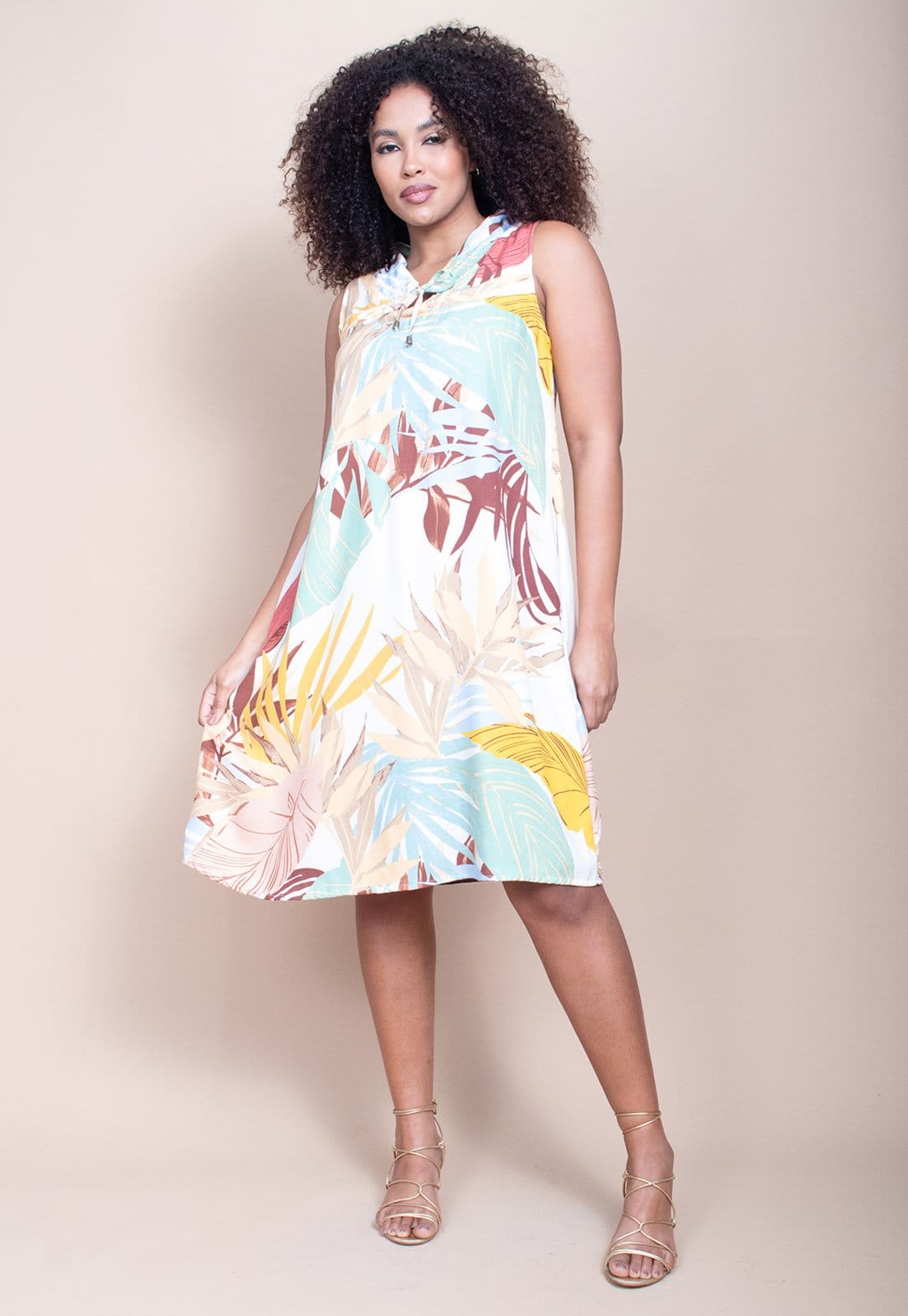 Vestido Midi Cabanafree Viscose Piaf Aurora Suave