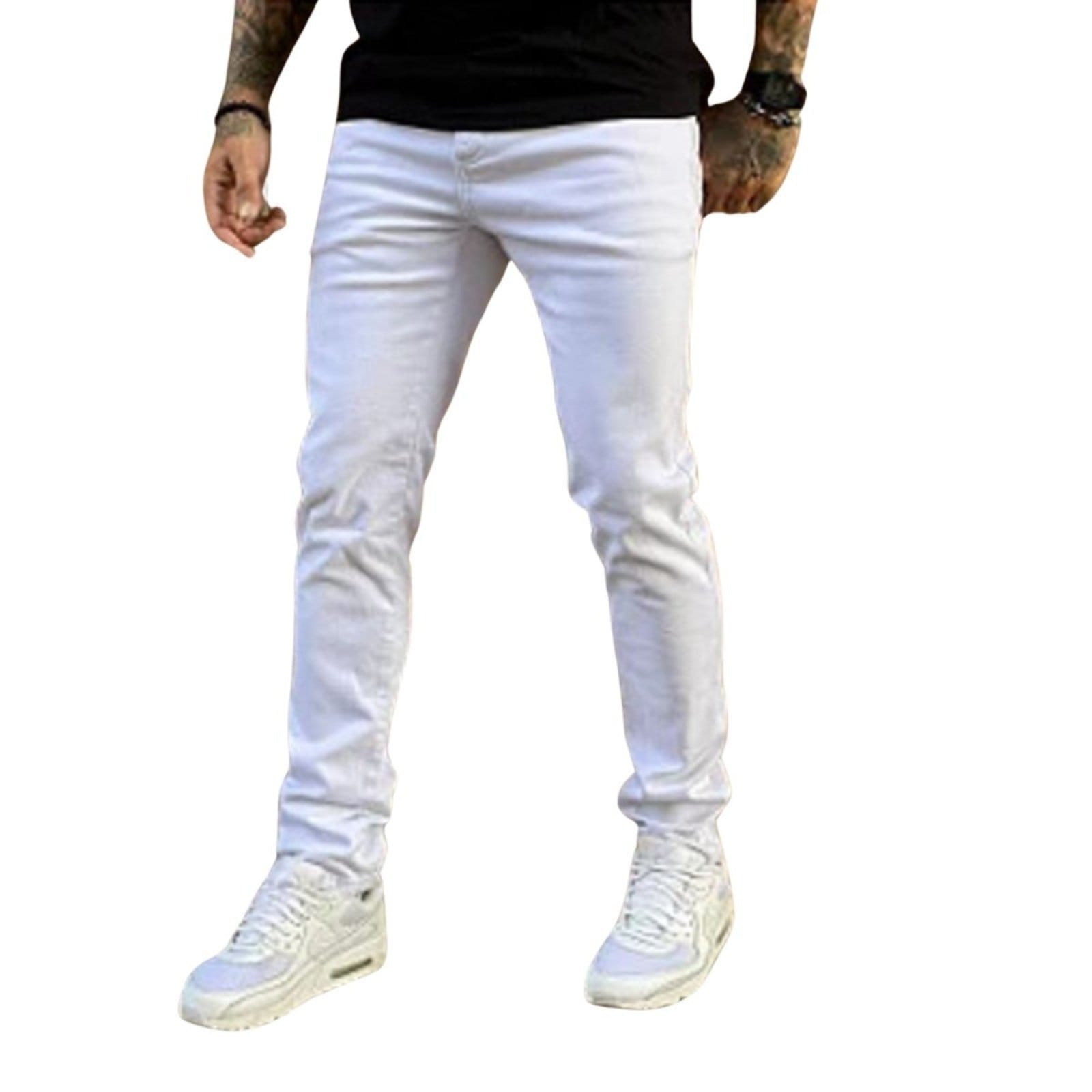 Calça Skinny Masculina Branca Na Sarja