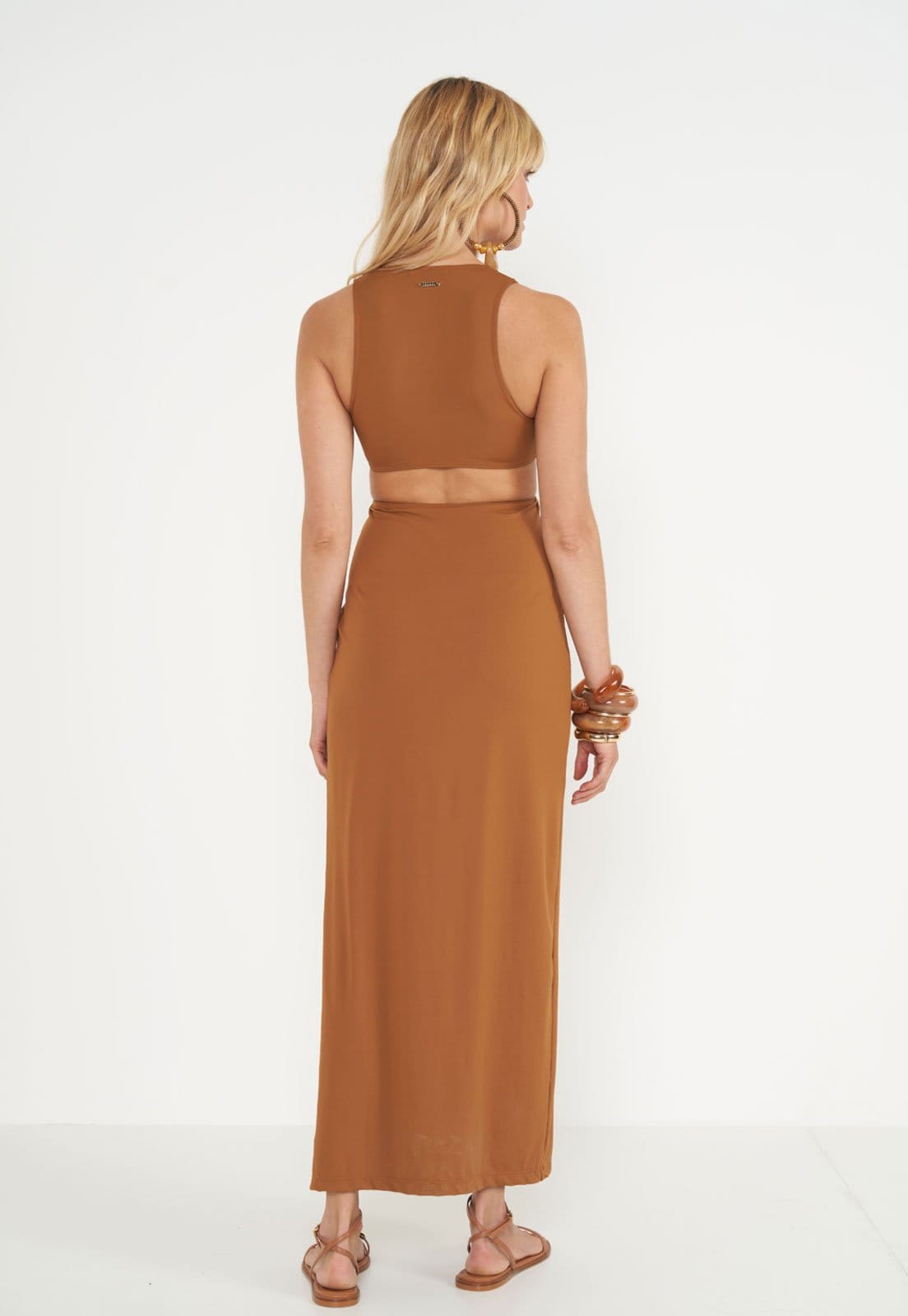 Vista 2 Vestido Longo Feminino Colcci Cut Out Colcci caramelo