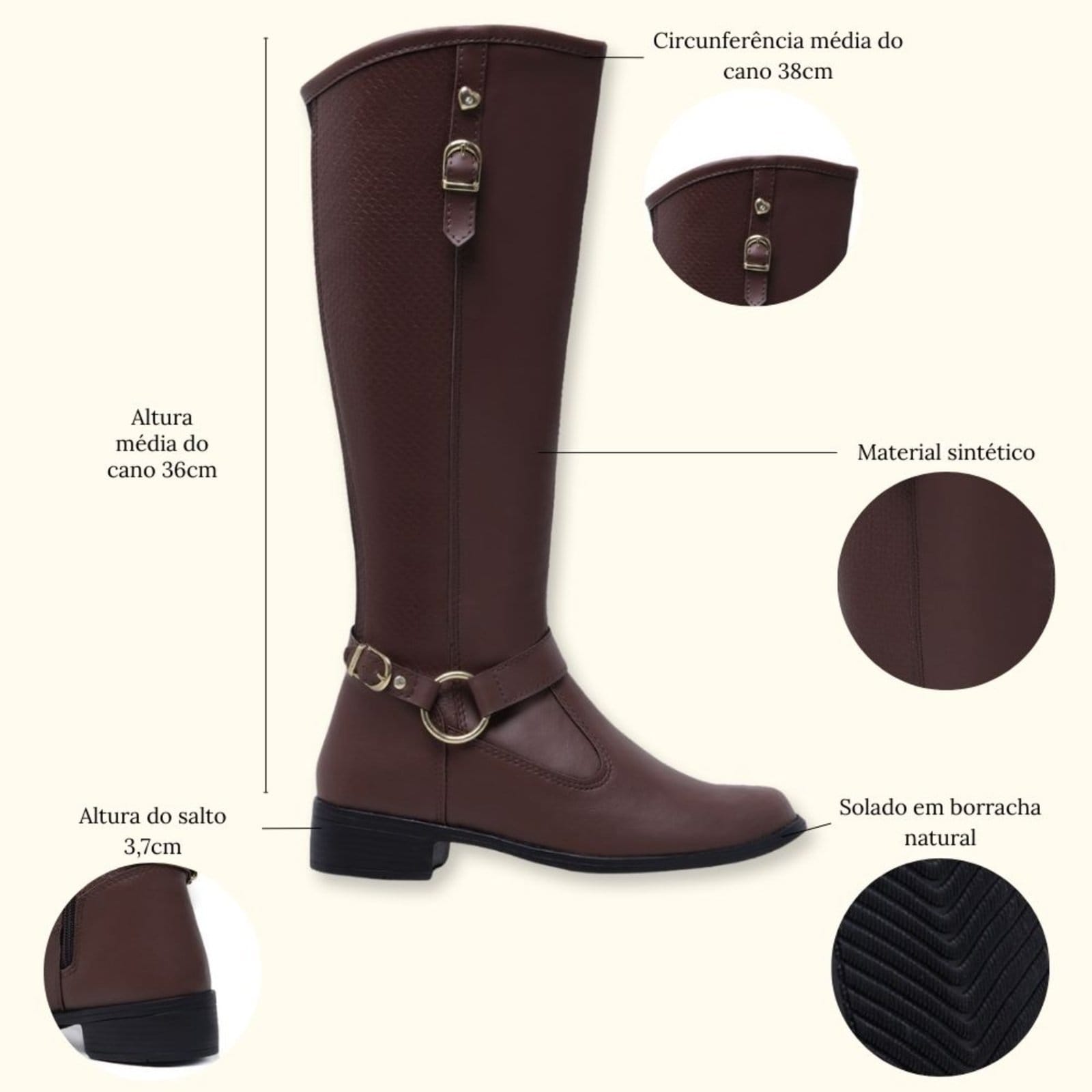 Vista 2 Bota Montaria Feminina Cano Longo Country Schiareli 11080 Cappuccino Schiareli marrom