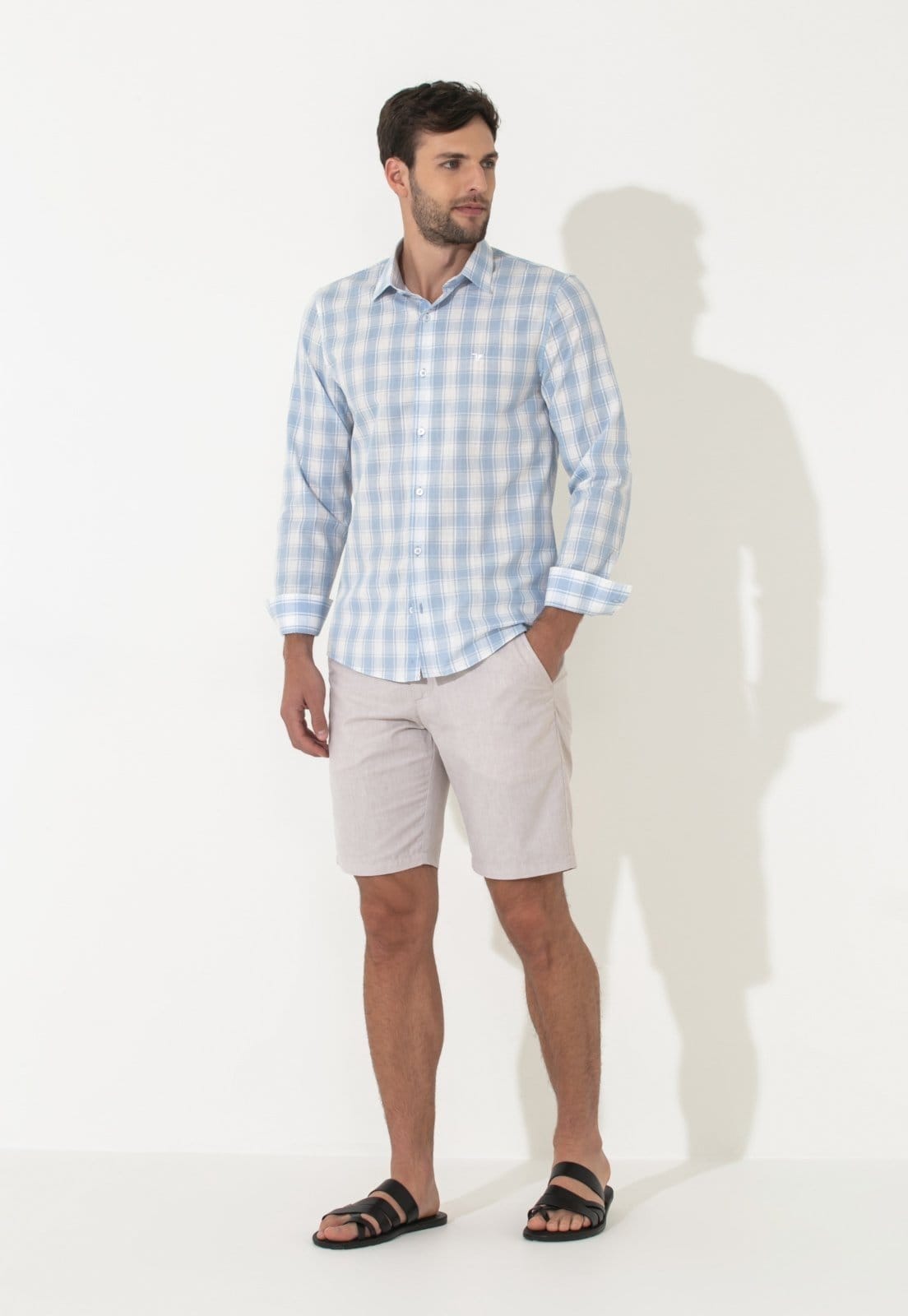 Vista 2 Camisa Traymon Xadrez Slim Claro Traymon azul