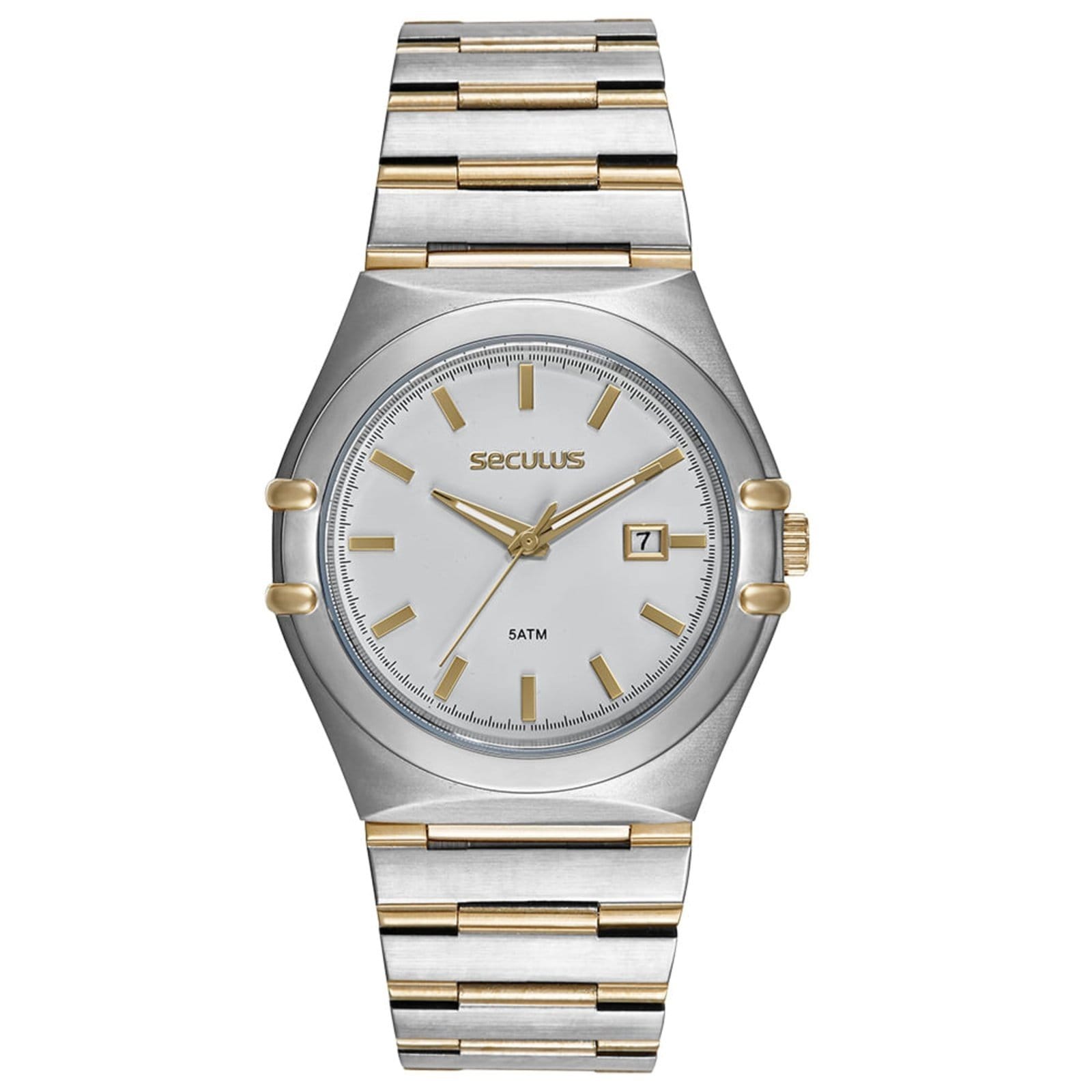 Vista principal Relógio Masculino Social Aço e Dourado Seculus prata