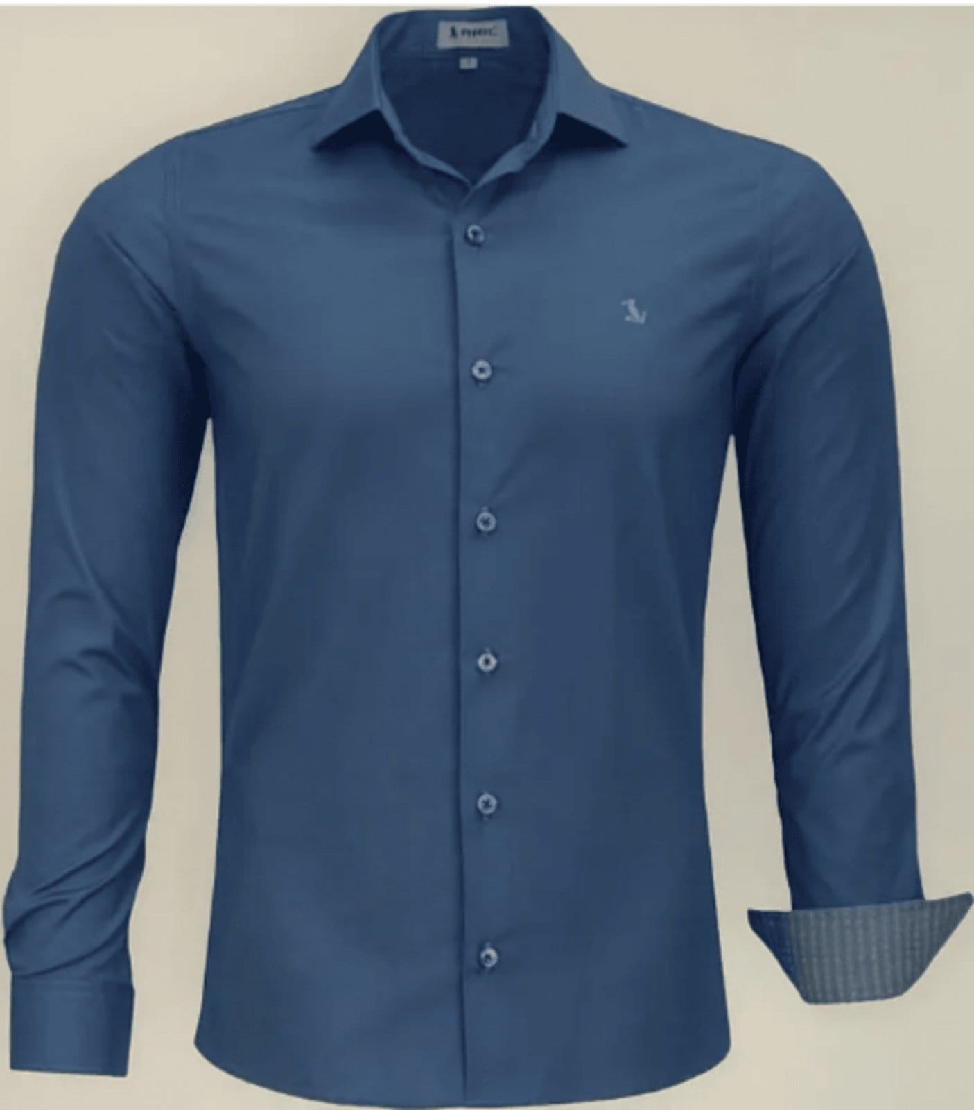 Camisa Social Amil Slim Banner Misto Com Elastano Macia Fácil de Passar Manga Longa Luxo Cor Jeans