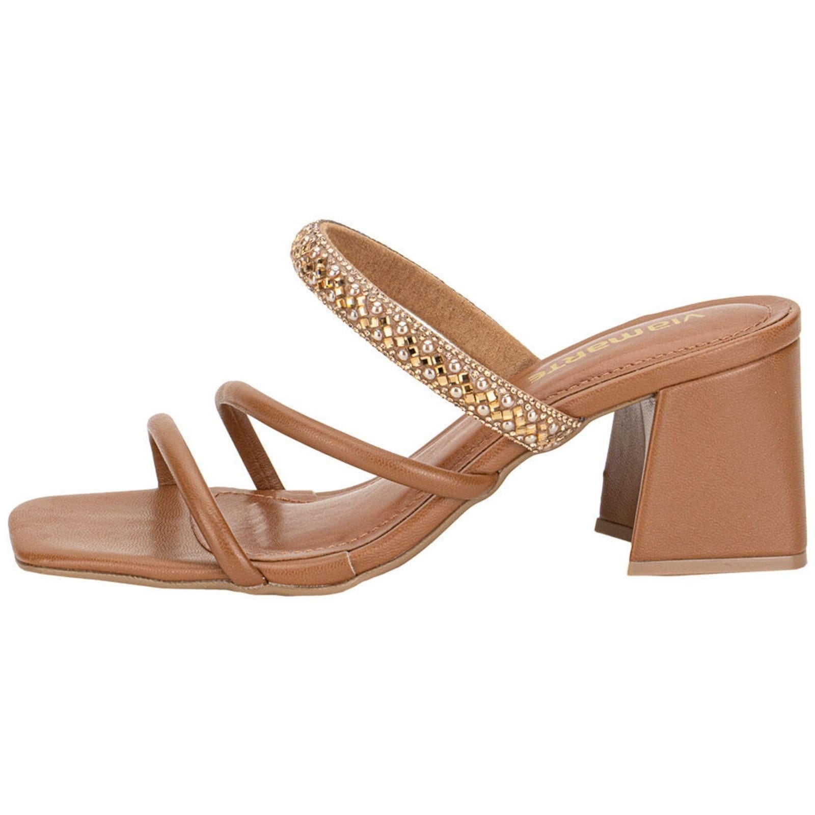 Vista 2 Tamanco Feminino Salto Grosso Via Marte 100021 5831021 VIA MARTE caramelo