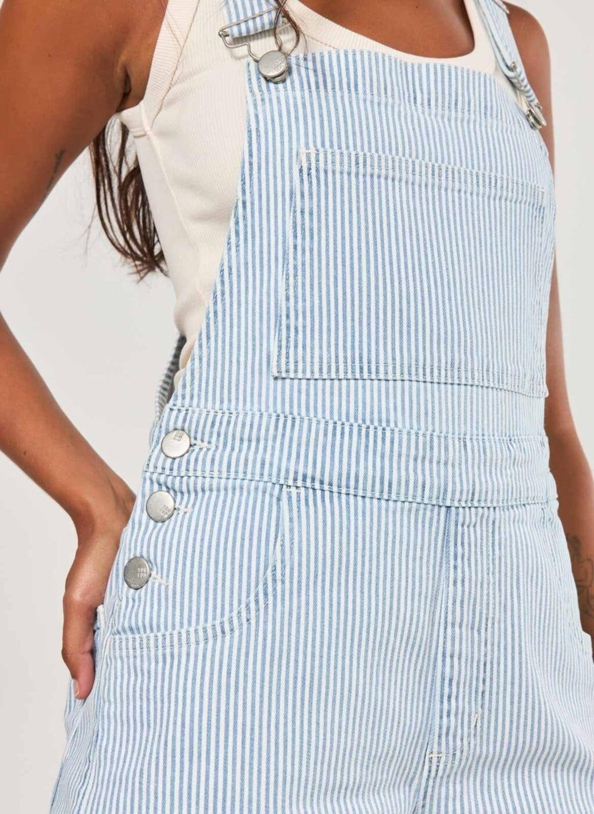 Vista 2 Macaquinho Em Sarja Listrada Youcom estampado