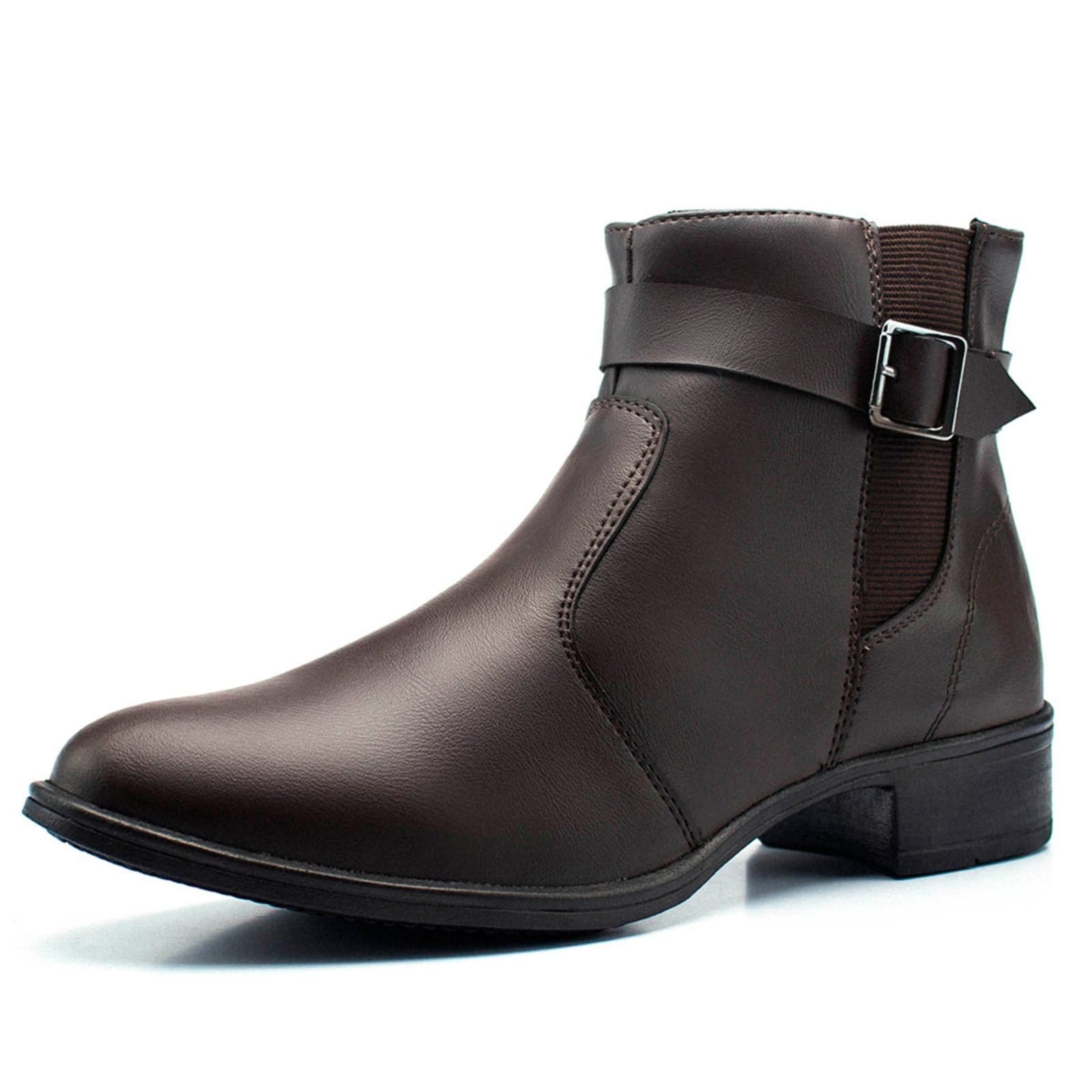 Vista 2 Bota Feminina Épico Cano Curto Salto Baixo Lisa Confortável Casual Moda ÉPICO CALÇADOS café