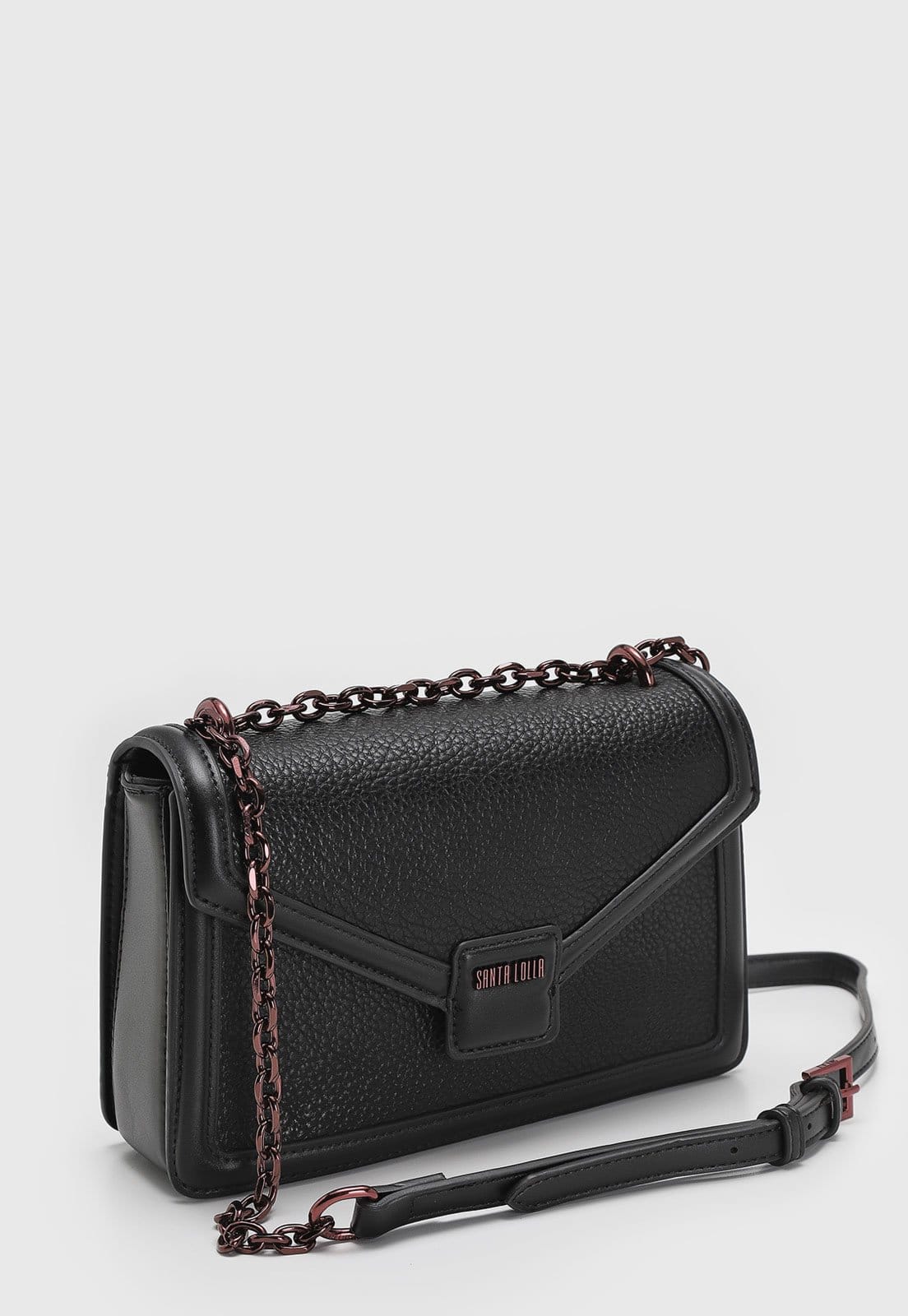 Vista 2 Bolsa Média Santa Lolla Textura Fivela Preta Santa Lolla preto