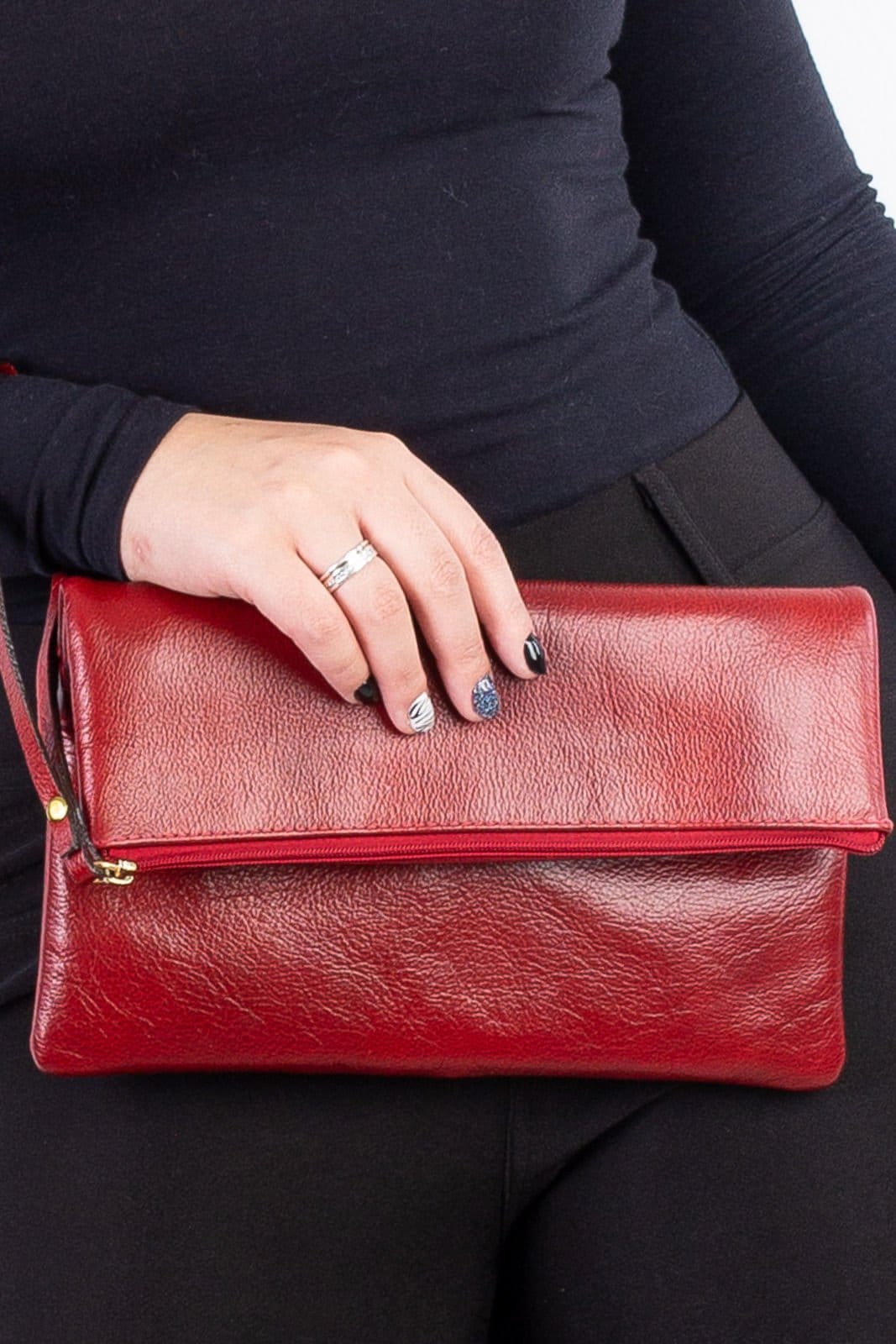 Clutch de couro liso Nikki