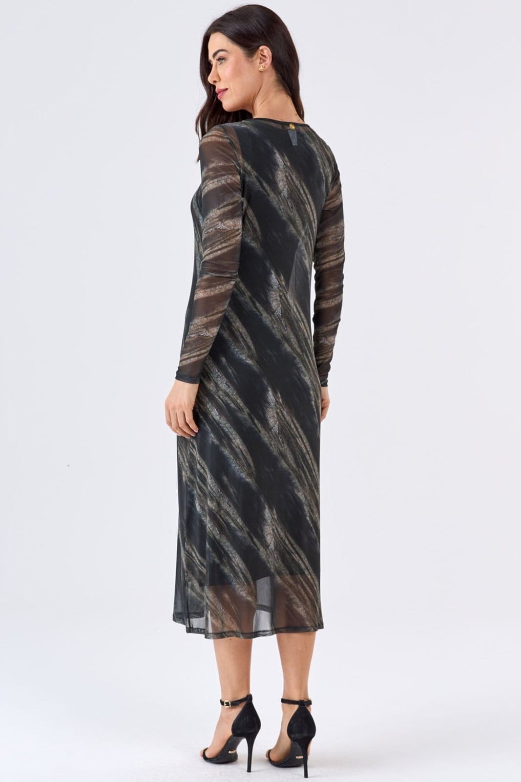 Vista principal Vestido Midi PKS Tule Estampa Olive Green PKS preto olive