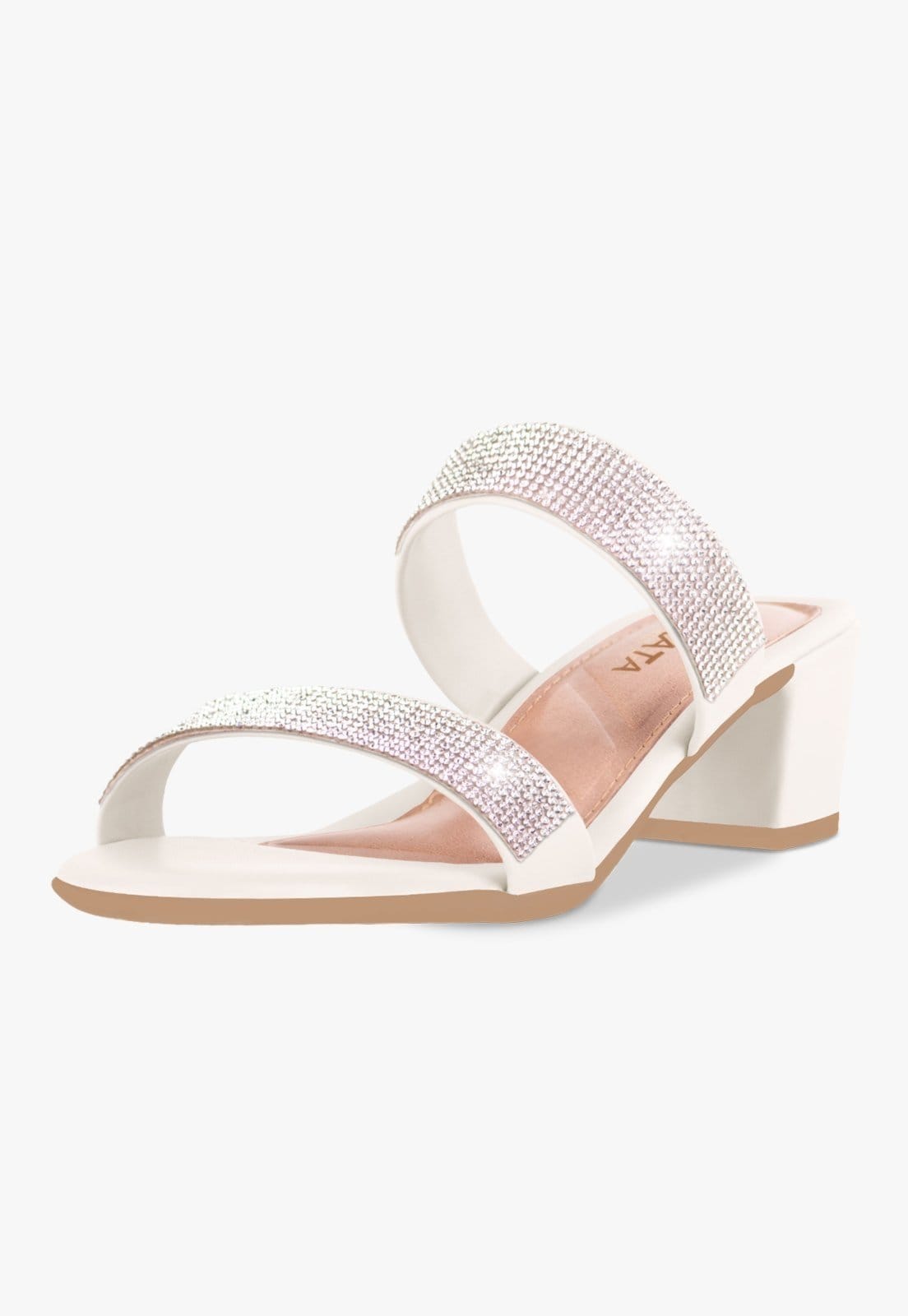 Tamanco Feminino Takata Salto Bloco Baixo Brilho Strass Off-White