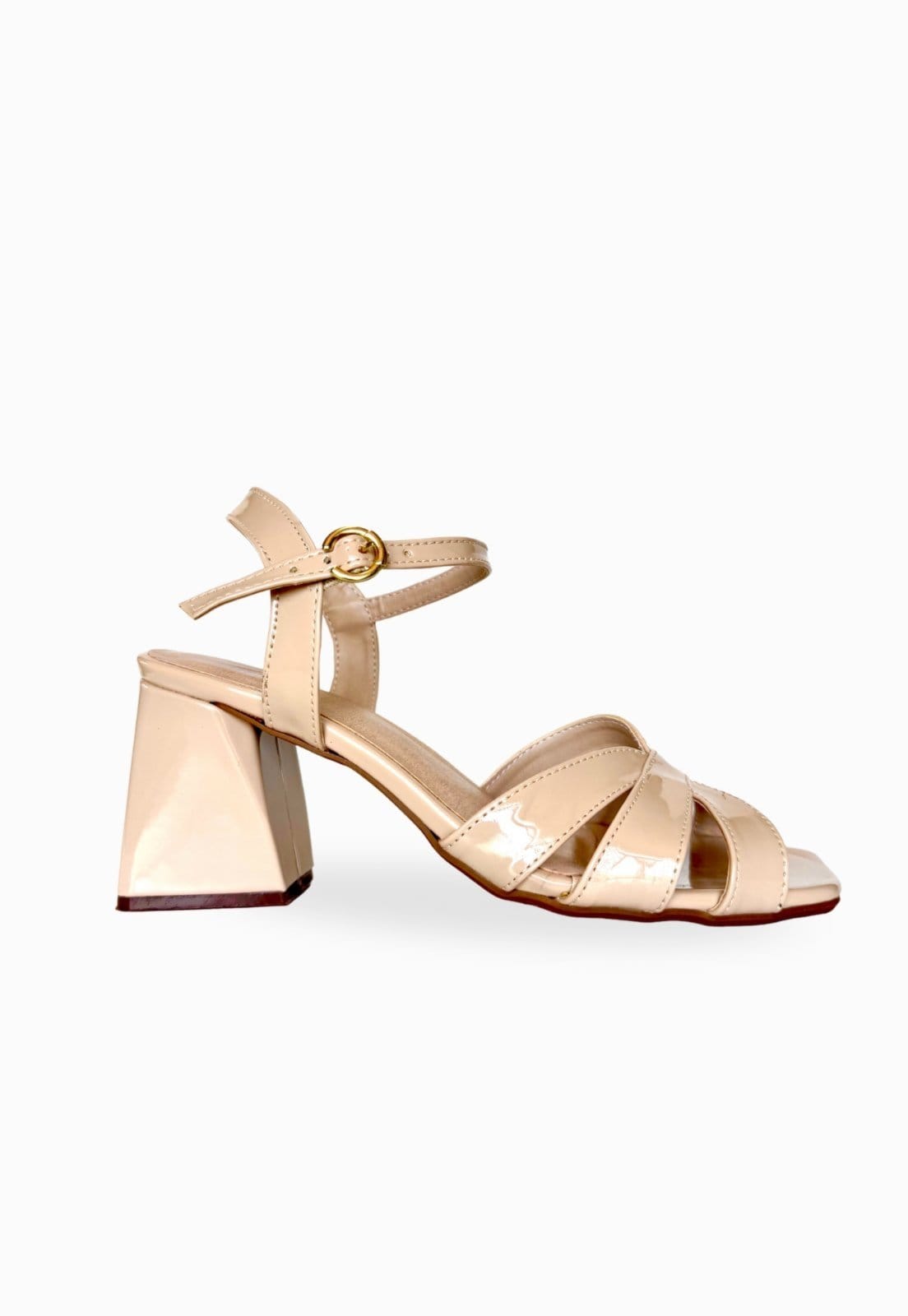 Vista 2 Sandália Salto Geométrico Feminina Atalia Shoes Verniz Amêndoa Aranha Tendência 2025 Atalia Shoes bege/nude