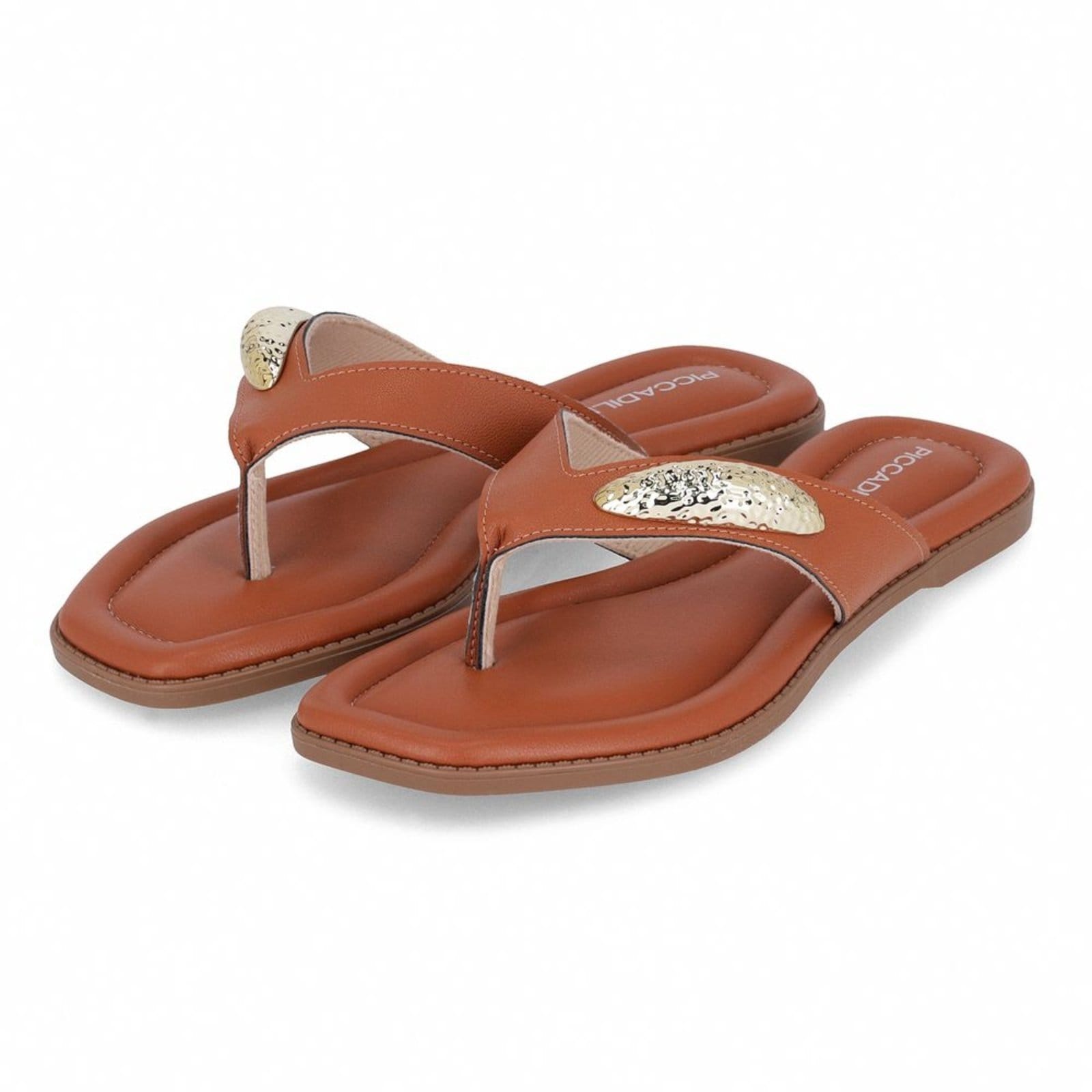 Vista 2 Rasteirinha Gabi Ocre Piccadilly bege ocre