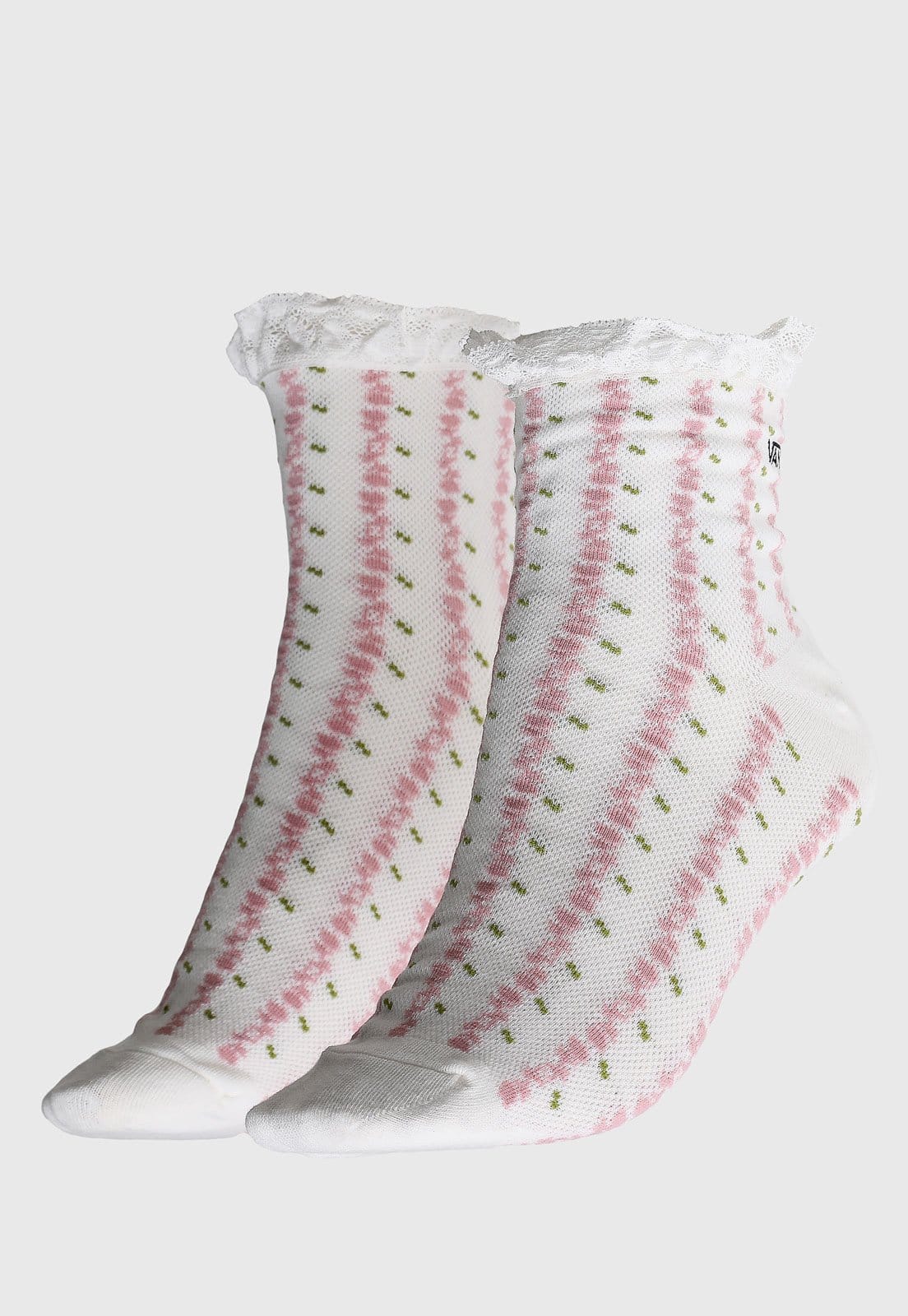 Meia Feminina Vans Sereno Lace Crew Branca e Rosa