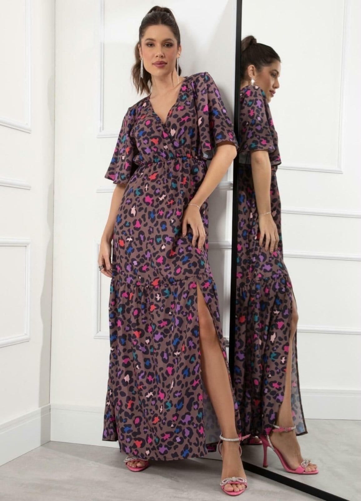 Vestido Fenda Onça Color Colorido