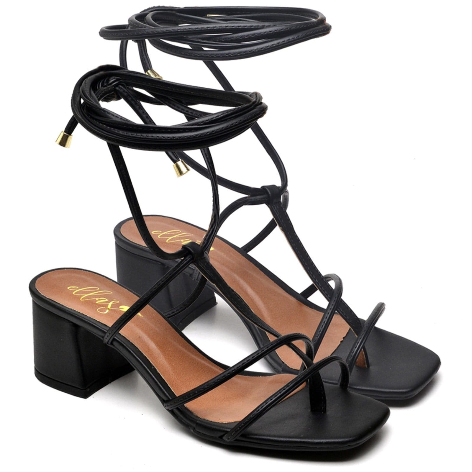 Sandália Bico Quadrado Salto Bloco Médio Napa Ella's