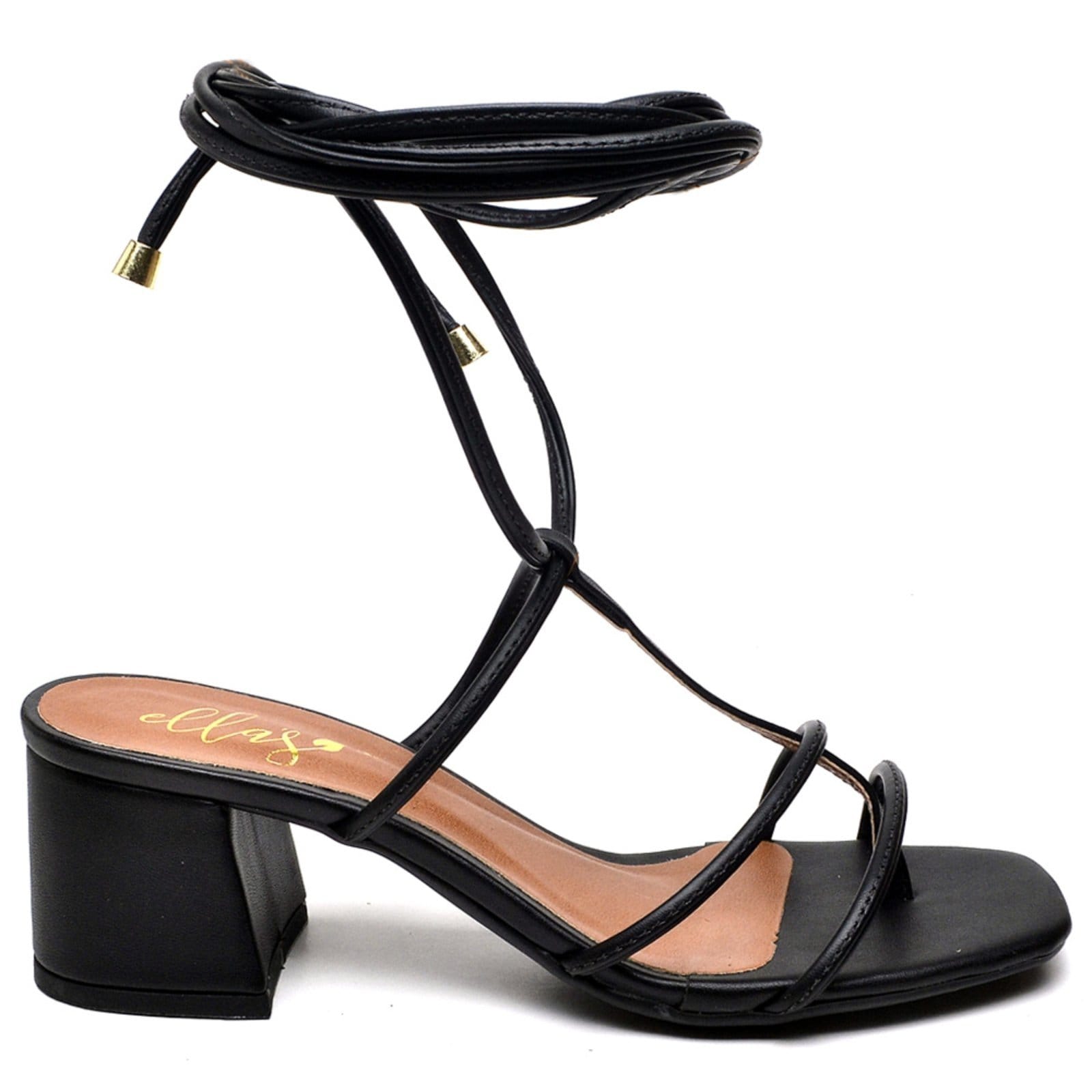 Vista 2 Sandália Bico Quadrado Salto Bloco Médio Napa Ella's ZAFREM preto