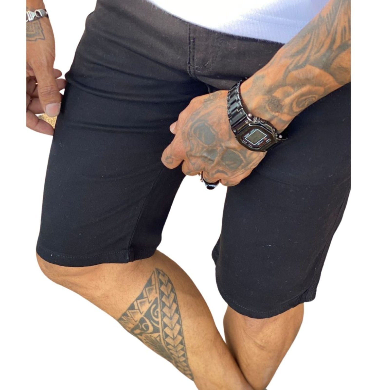 Vista 2 Bermuda Basica Masculina Preta Sarja Jeans Loka preto
