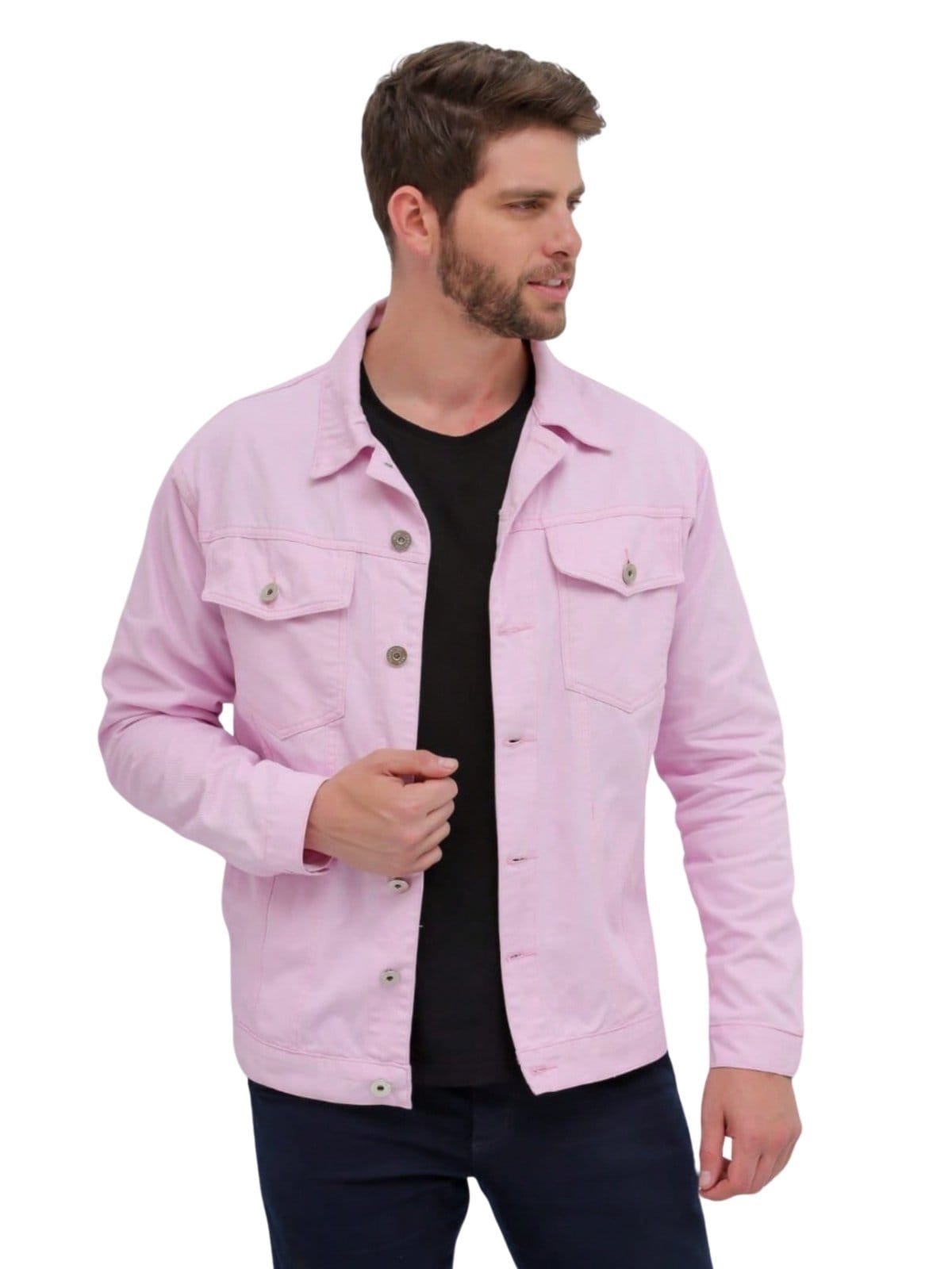 Jaqueta Masculina Jeans Light Slim de Sarja com Botões Frontais