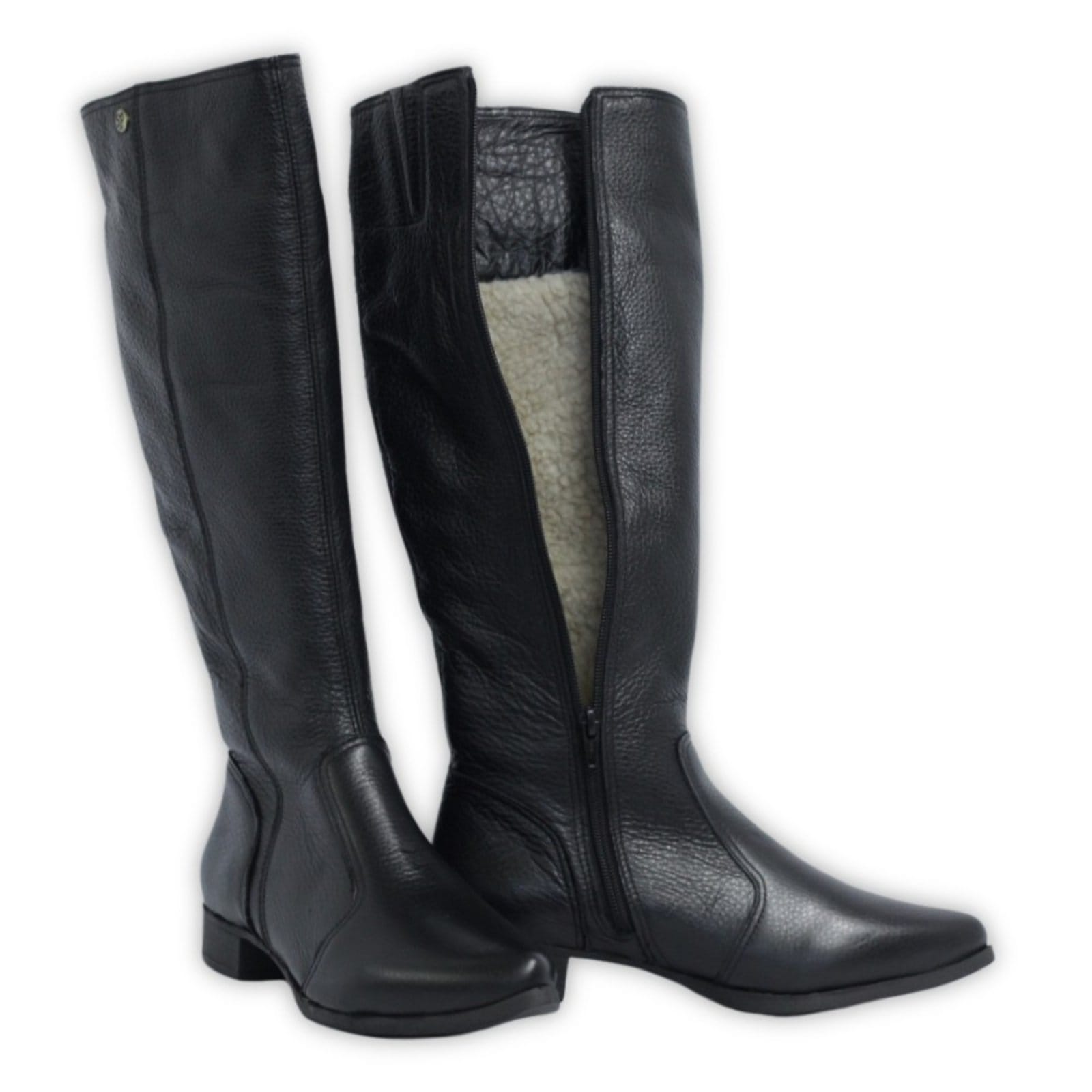 Vista 2 Bota Feminina Lã Sintética Bico Fino Cano Longo Couro Salto 2,5 Cm Spinelli preto