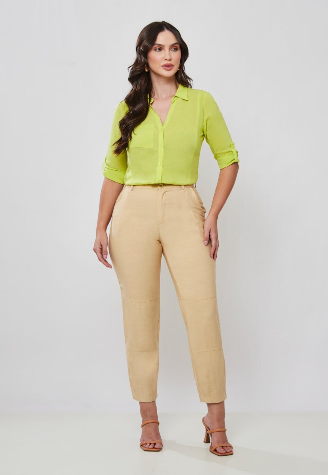 Vista 2 Camisa Lisa Viscose Miss Joy 7142 Feminino MISS BY JOY amarelo lima