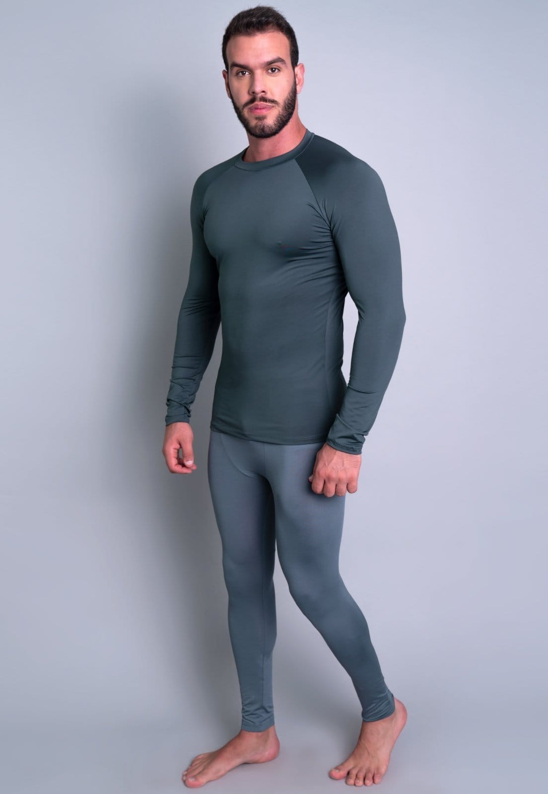 Vista 2 Conjunto Térmico MVB Modas Masculina Segunda Pele Proteç��o Uv 50+ Mvb Modas cinza/vinho