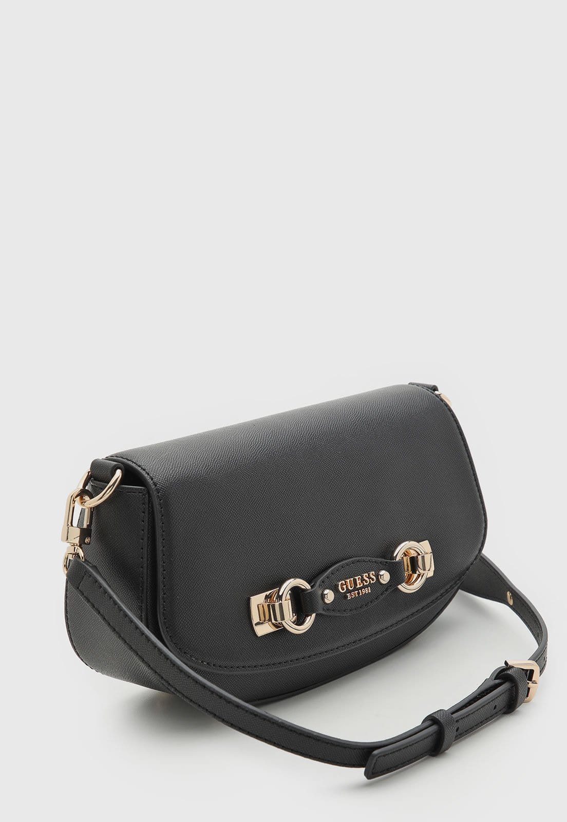 Vista 2 Bolsa Média Feminina Guess Detalhe Dourado Preta Guess preto