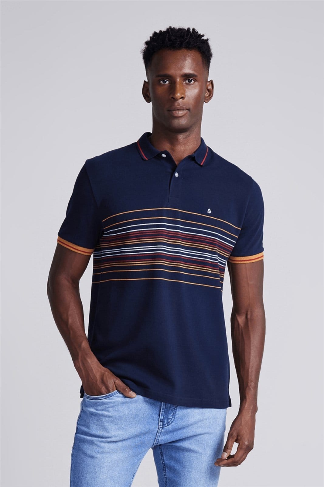 Vista principal HIGHSTIL Camisa Polo Piquet Comfort Marrom Caramelo HIGHSTIL azul marinho