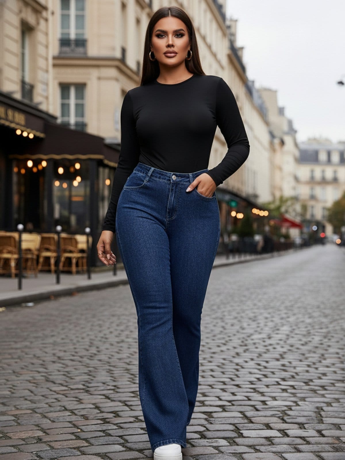 Vista 2 Calça Jeans Feminina Tex Jeans Flare Delicada e Casual Escuro TEX JEANS azul