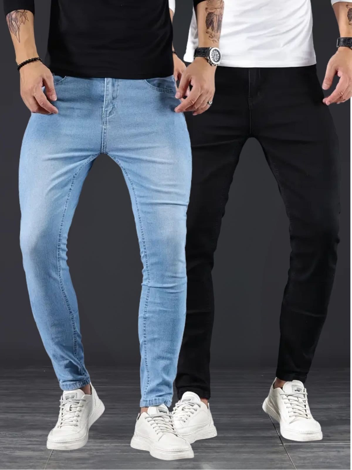 Kit 2 Calças Jeans Skinny Alpha Street Wear Básica e Confortável Clara e Preto