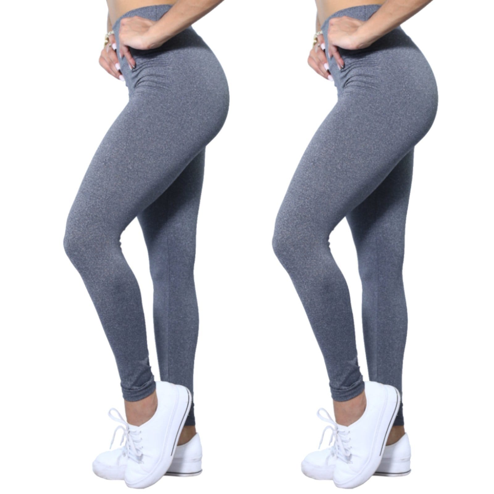Kit 2 Calças Legging Heide Ribeiro Leg Silver Fitness Cinza Mescla