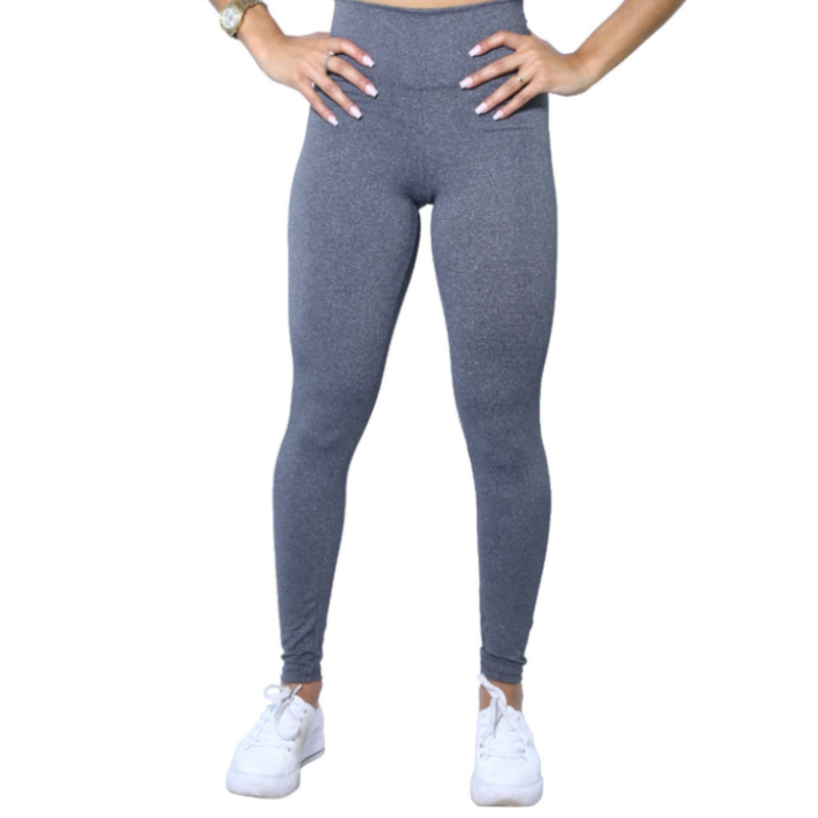 Vista 2 Kit 2 Calças Legging Heide Ribeiro Leg Silver Fitness Cinza Mescla Heide Ribeiro cinza silver
