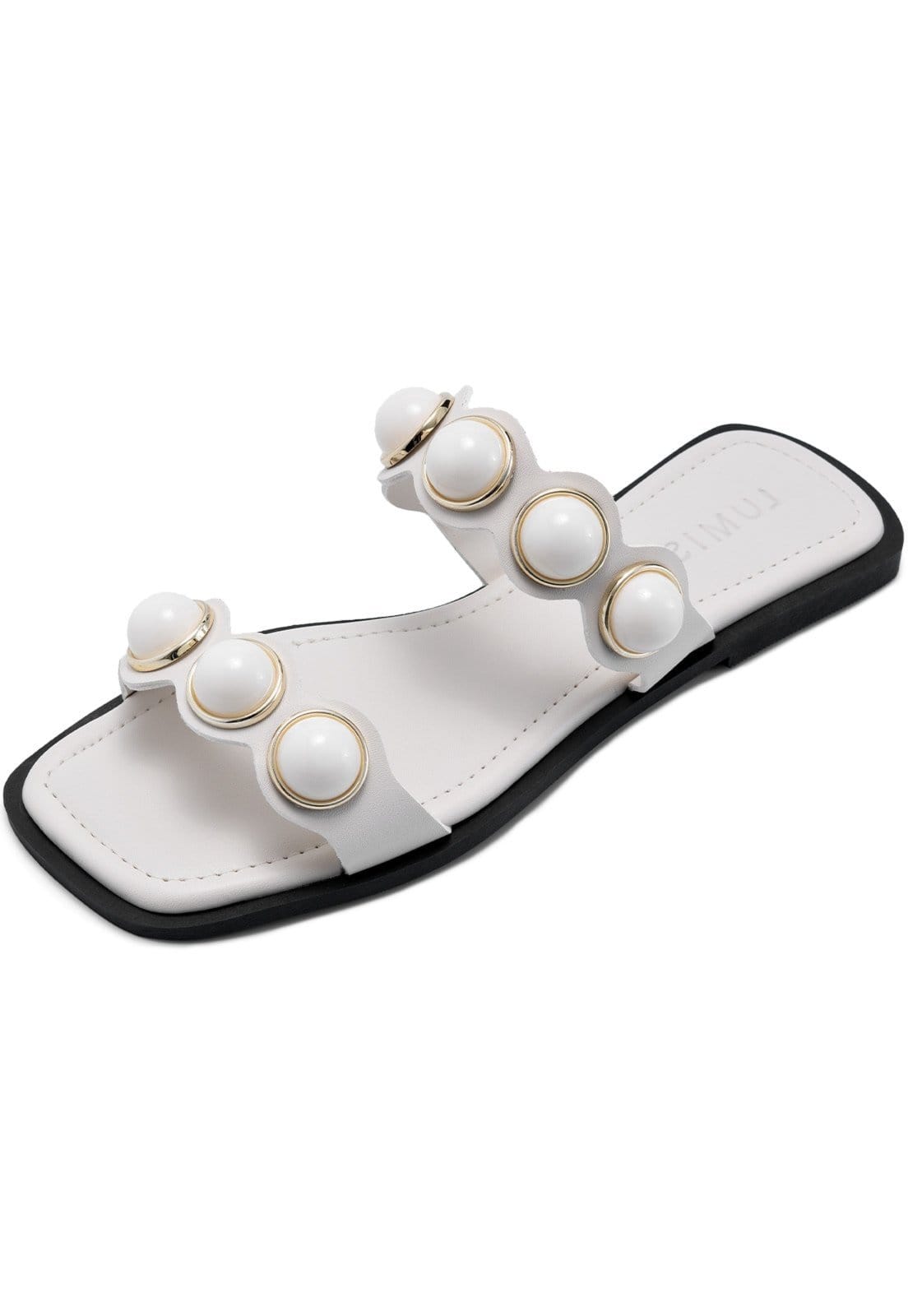 Sandália Rasteira Feminina Lumiss Enfeite De Bola Esferas Confortável Off White