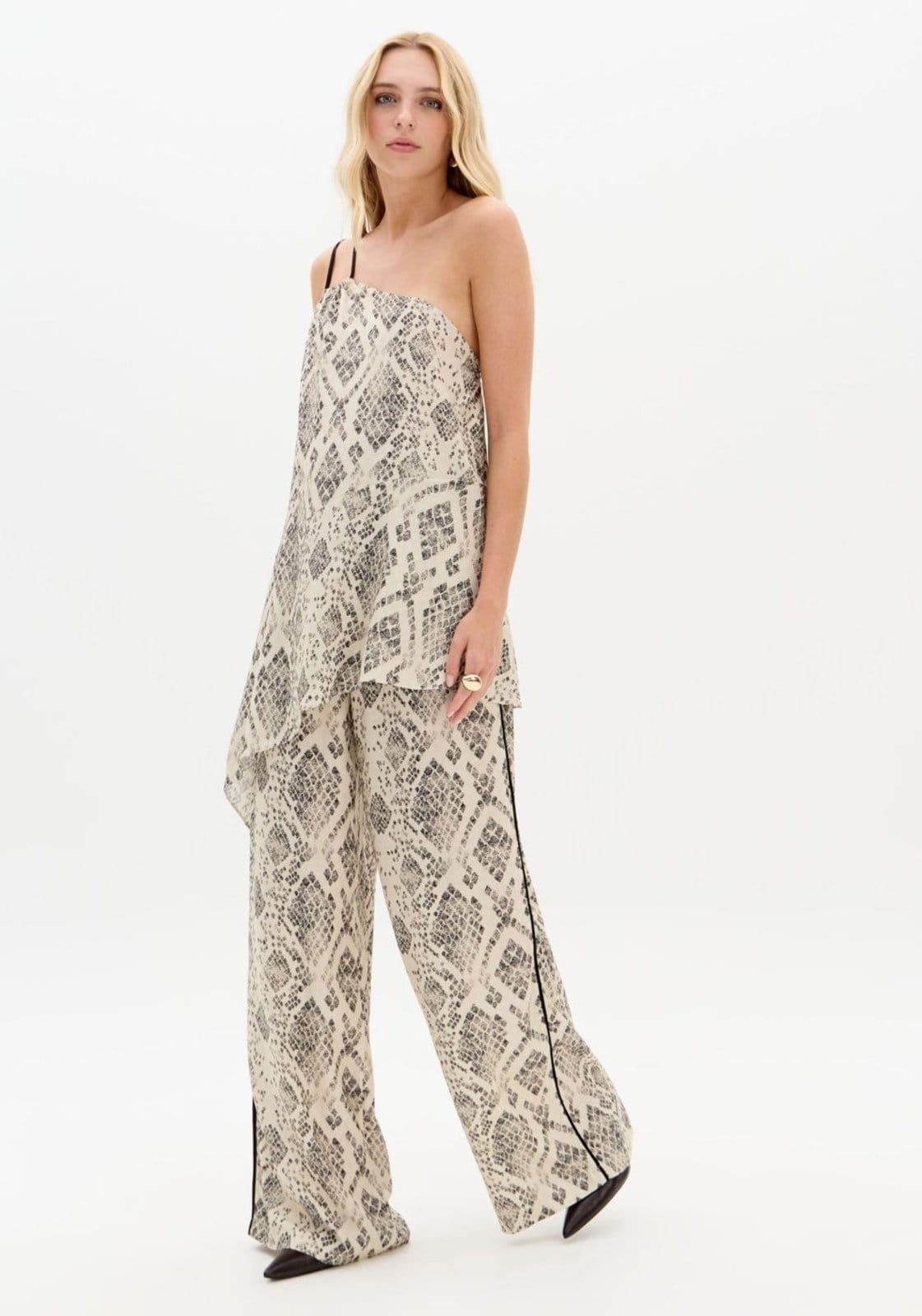 Calça Reta Cós Elástico Cintura Média Estampada