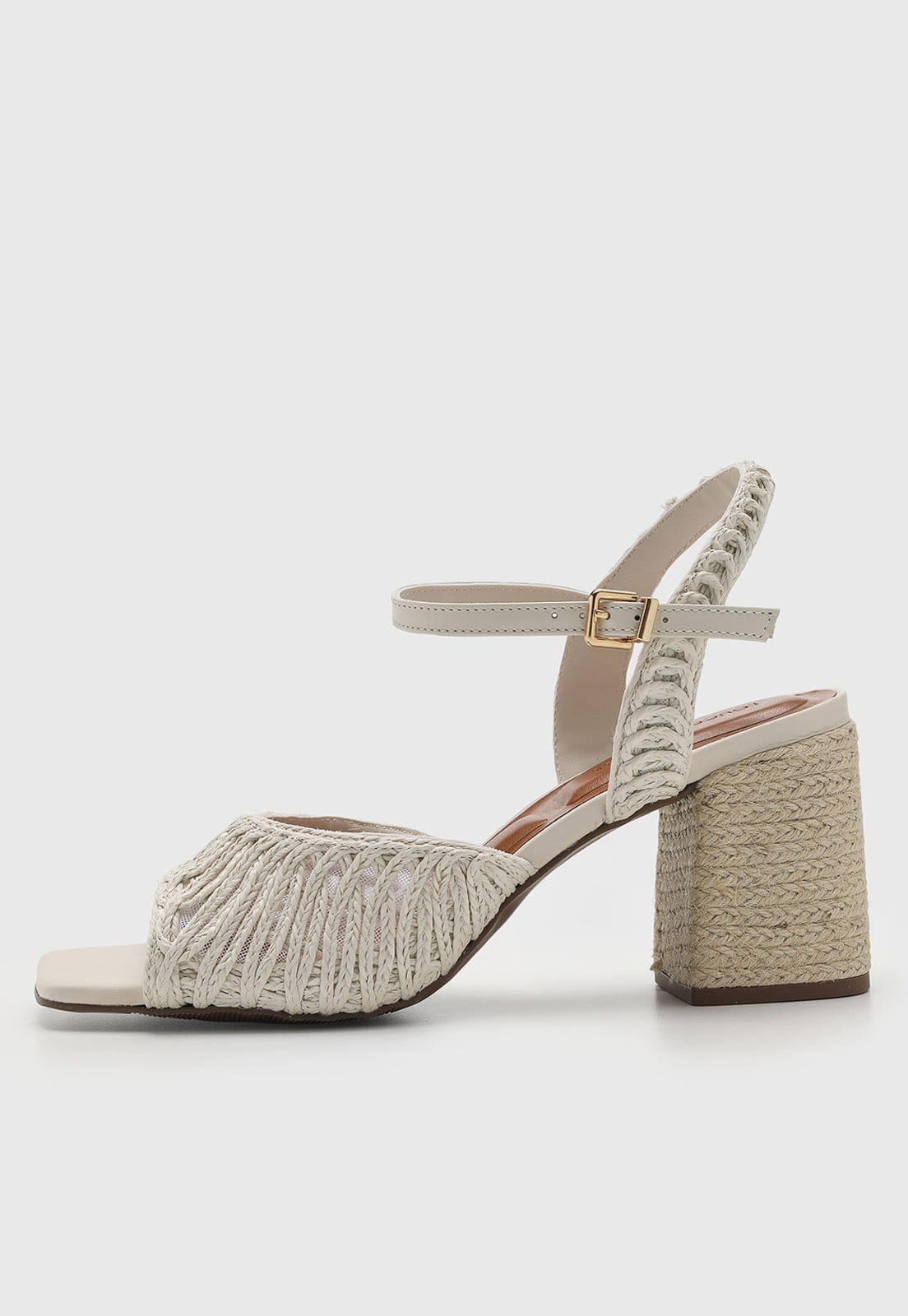 Sandália Feminina Loucos e Santos Salto Bloco Tramado Off-White