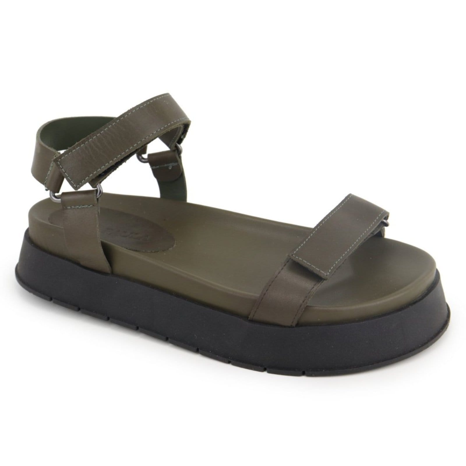 Vista 2 Sandália Papete Flatform Feminina Conforto em Couro Lacre Maria Paula Musgo MARIA PAULA verde militar