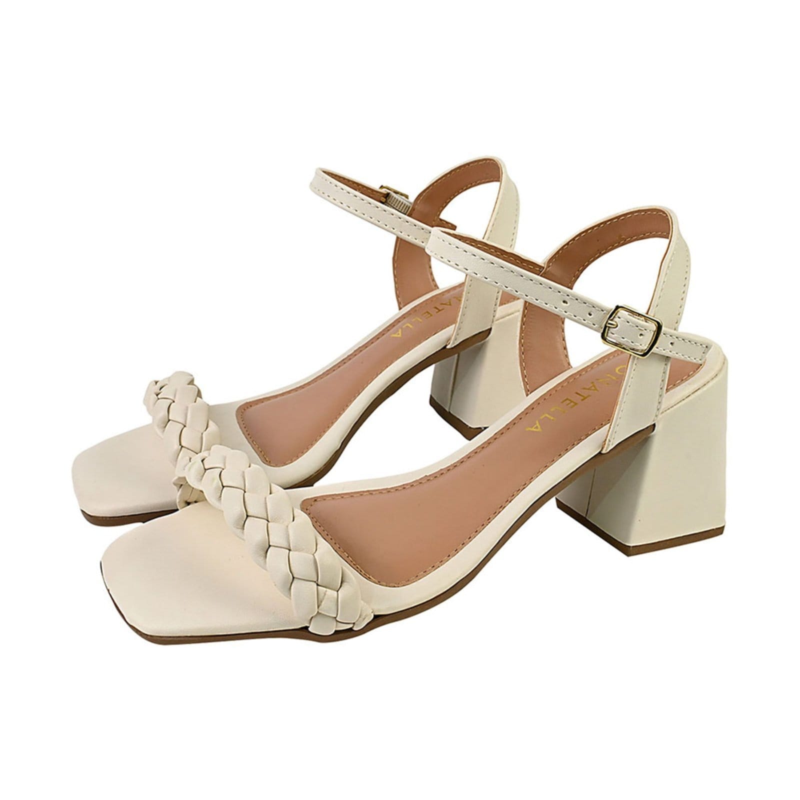 Sandália Feminina Salto Alto Donatella Shoes Bico Quadrado Casual Trança Confort Santorine Off White