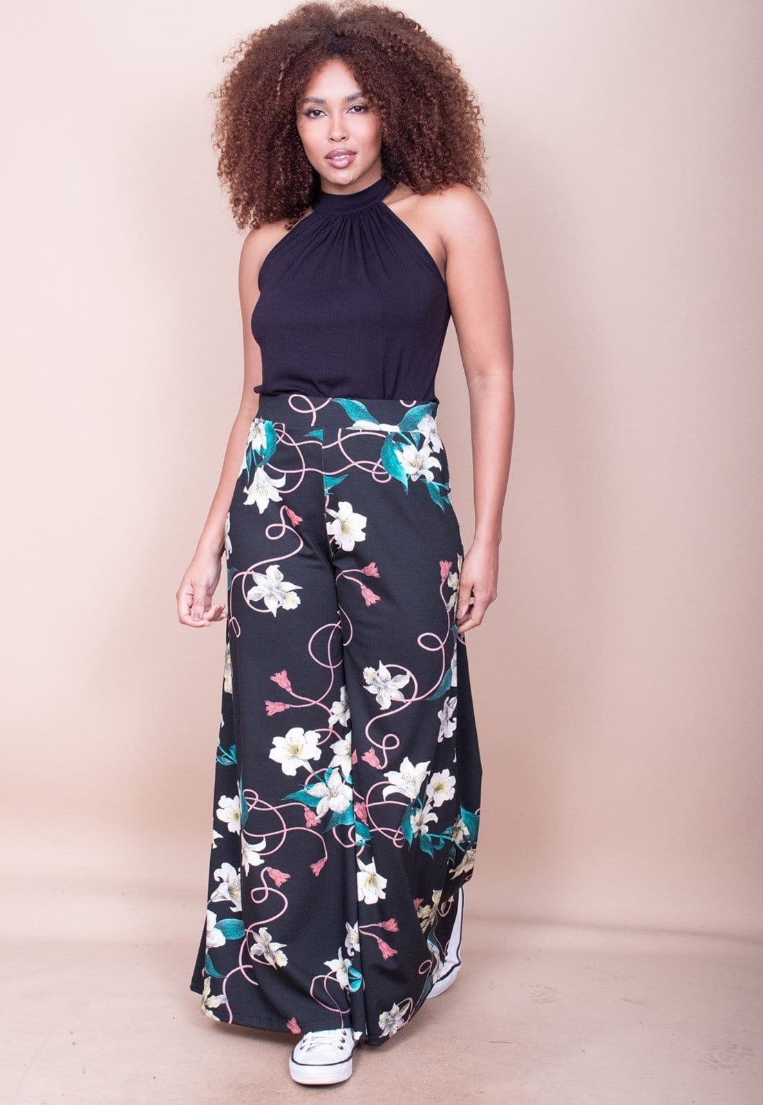 Vista 2 Calça Cabanafree Pantalona Granja Malha Estampa Flores Ébano Cabanafree estampado/multicolorido/off-white/verde