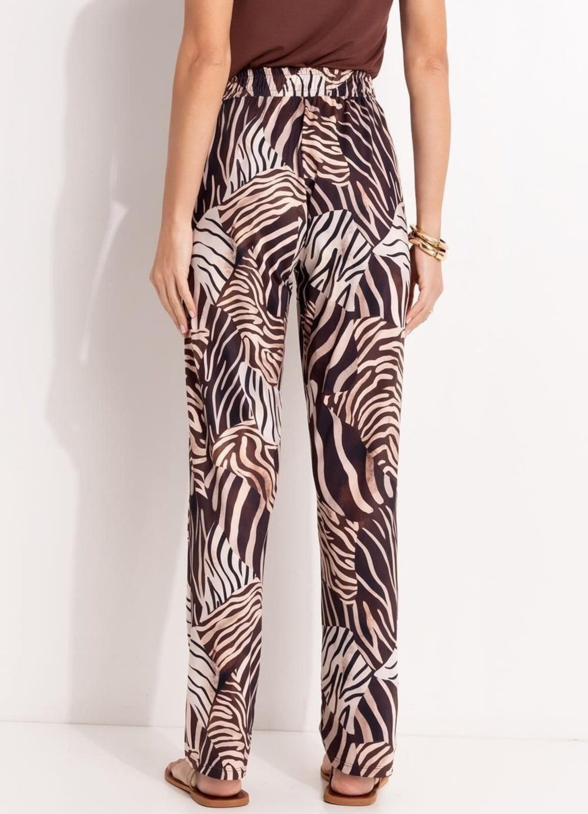 Vista 2 Calça Em Malha Fria Animal Print Quintess marrom
