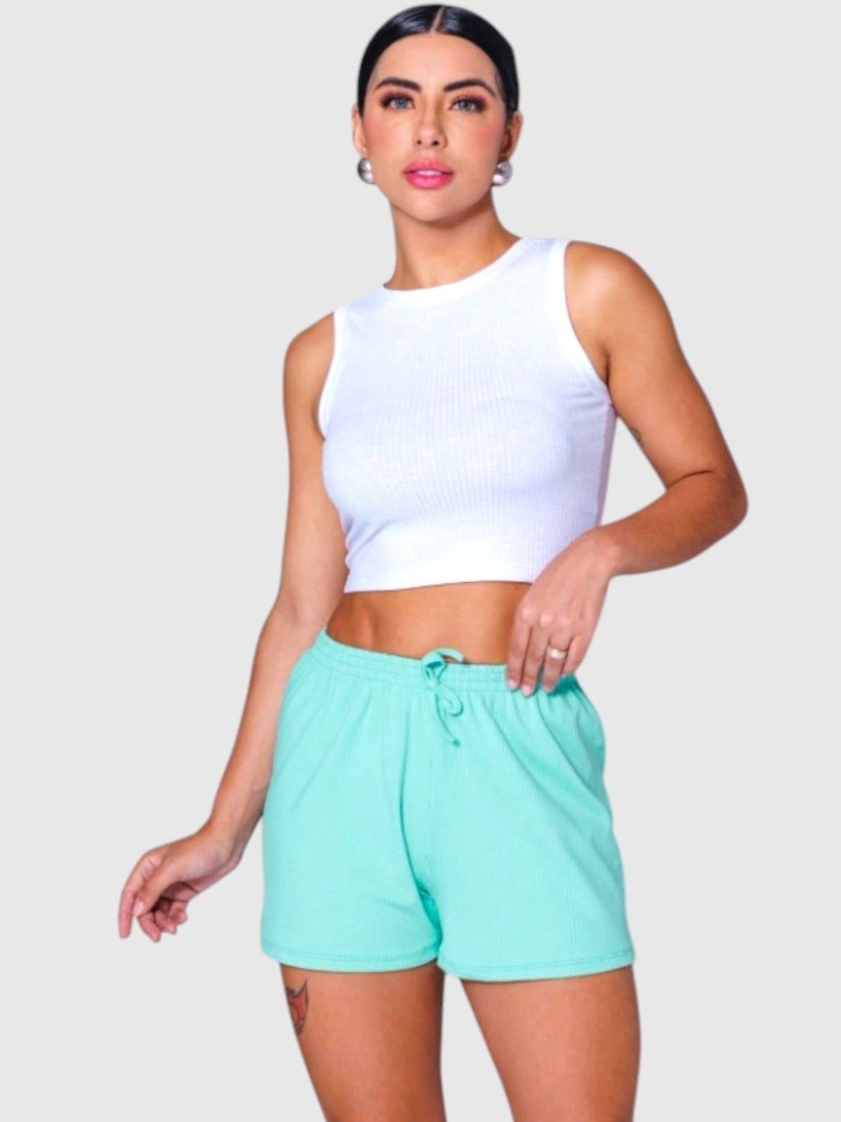 Short Malha D Bell Outlet Fashion Canelado Soltinho Claro