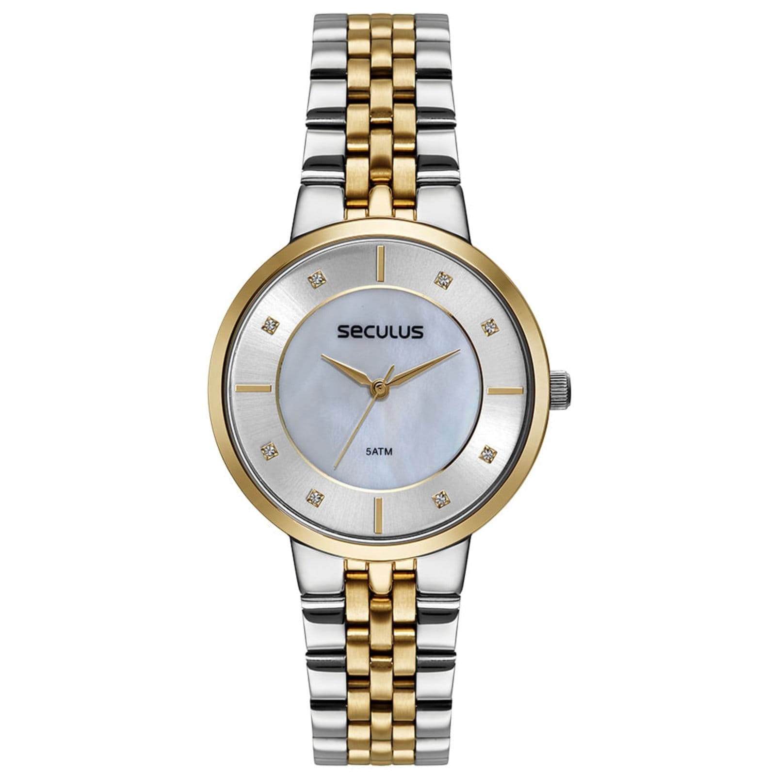 Relógio Feminino Madrepérola Cristais Bicolor